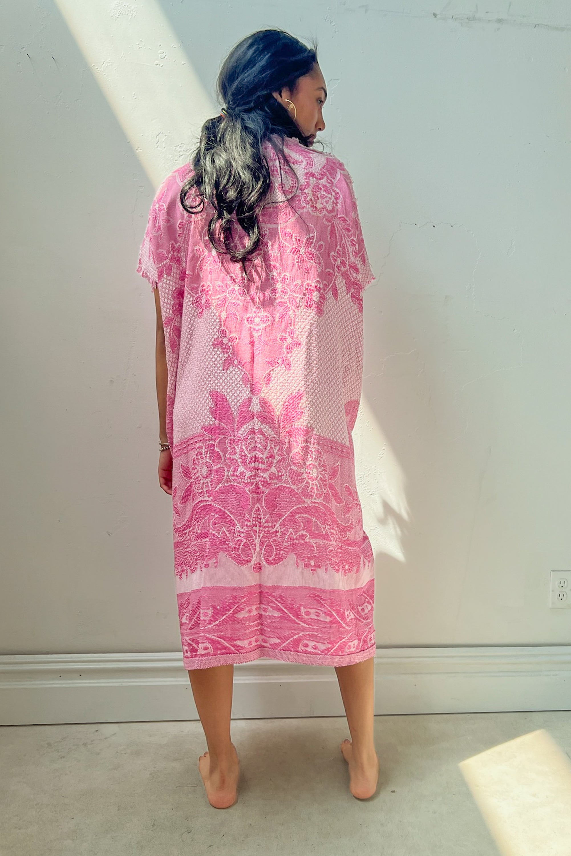 Anna Corinna Reworked Vintage Blush Brocade Woven Smock Dress
