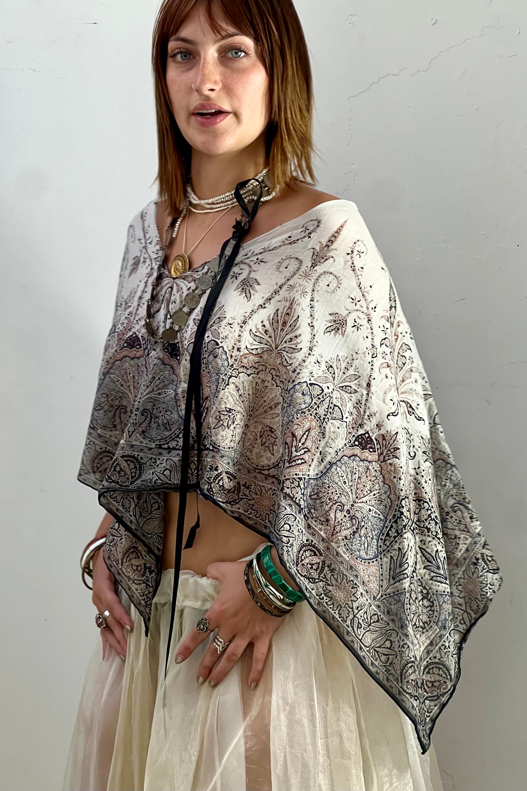 Anna Corinna Reworked Vintage Paisley Poncho Top
