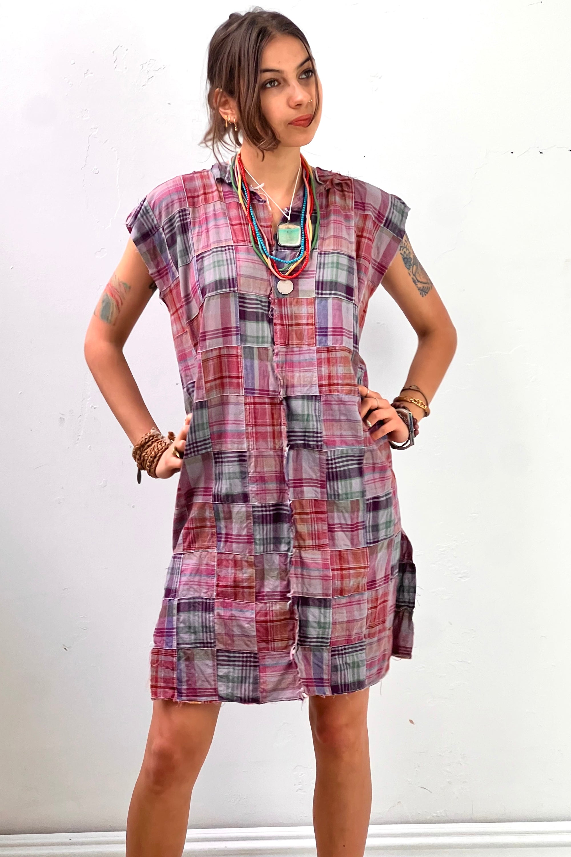 Anna Corinna Reworked Vintage Plaid Patchwork Smock Dress