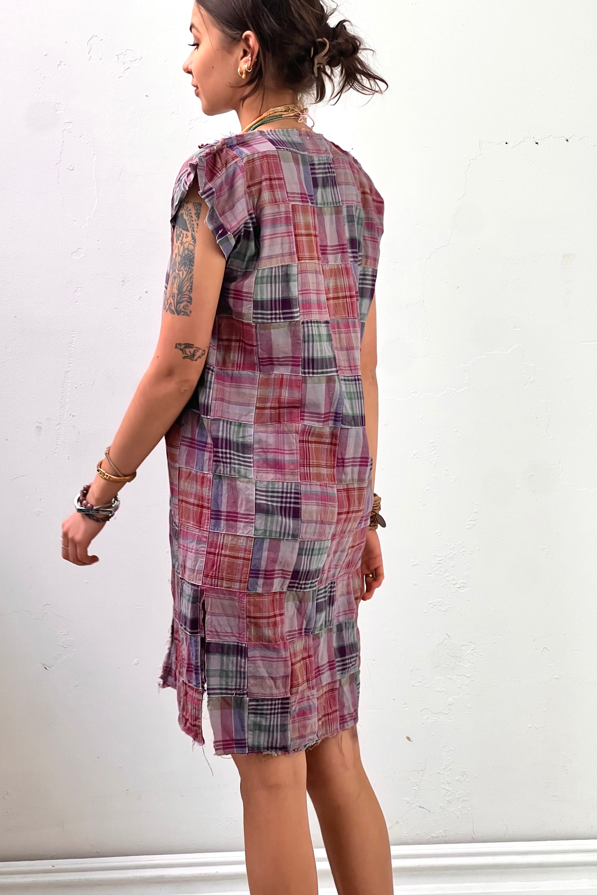 Anna Corinna Reworked Vintage Plaid Patchwork Smock Dress