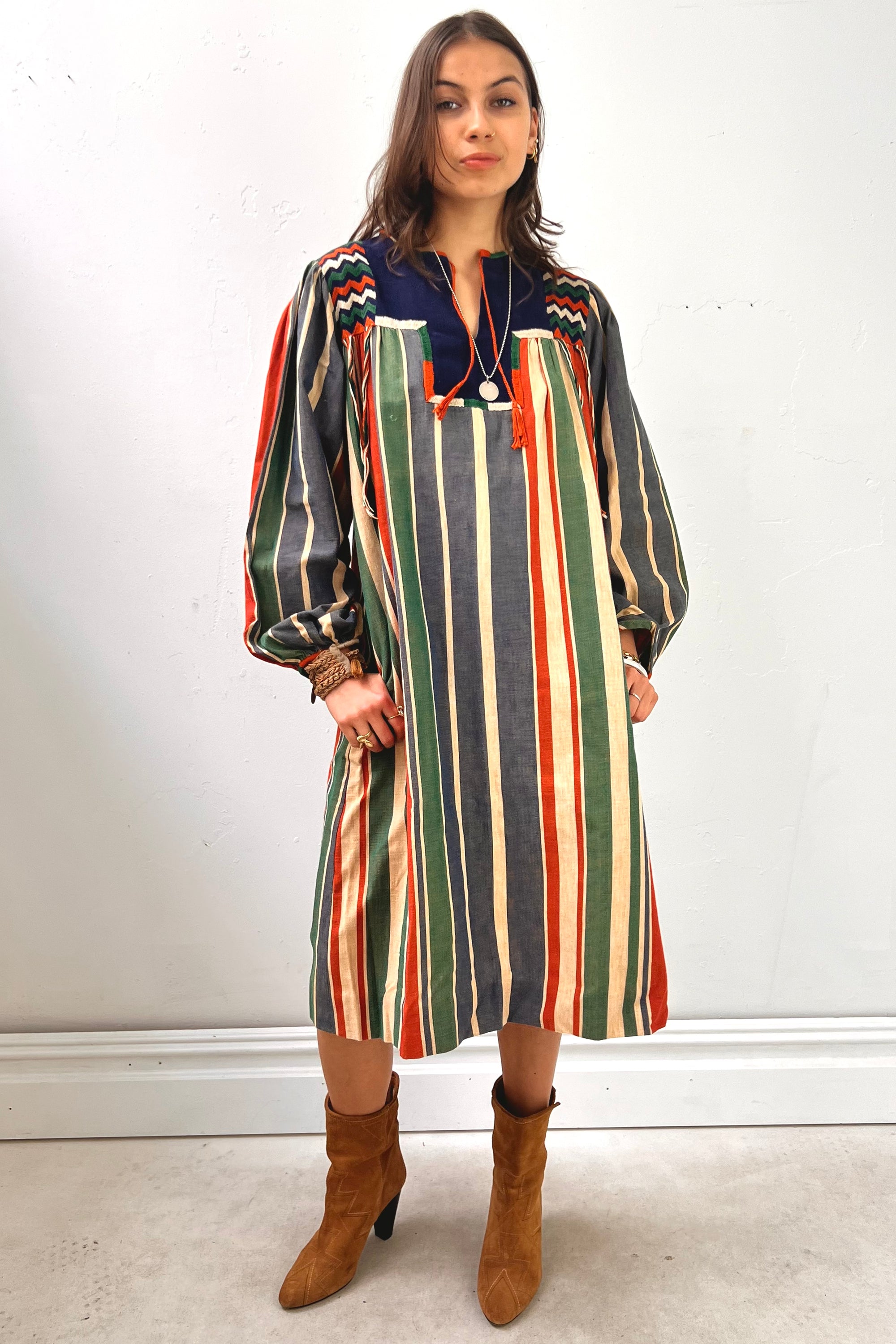 Vintage Hand Embroidered Stripe Josefa Dress Selected by Anna Corinna