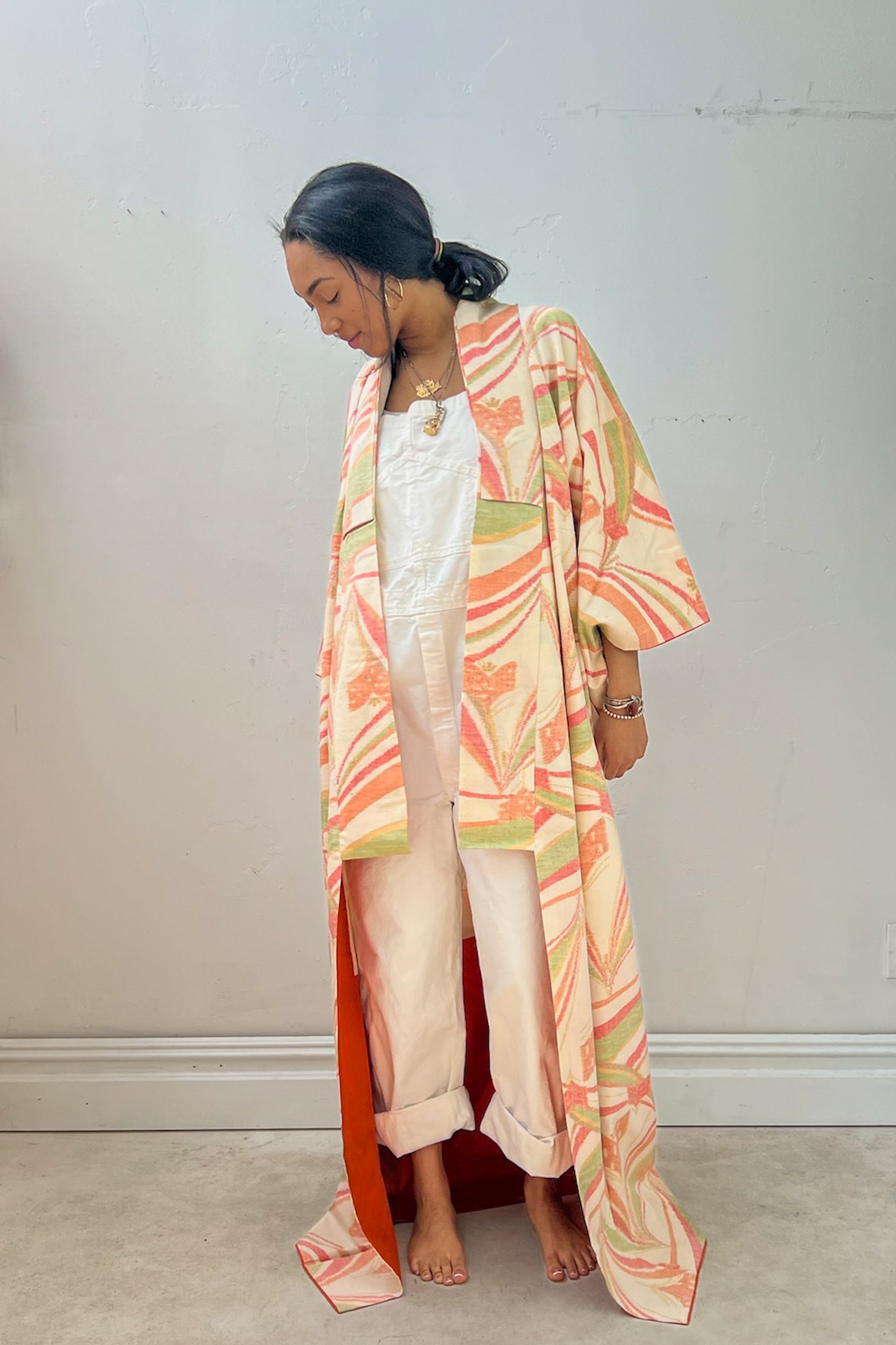 Vintage Sunny Ikat Silk Kimono, size L