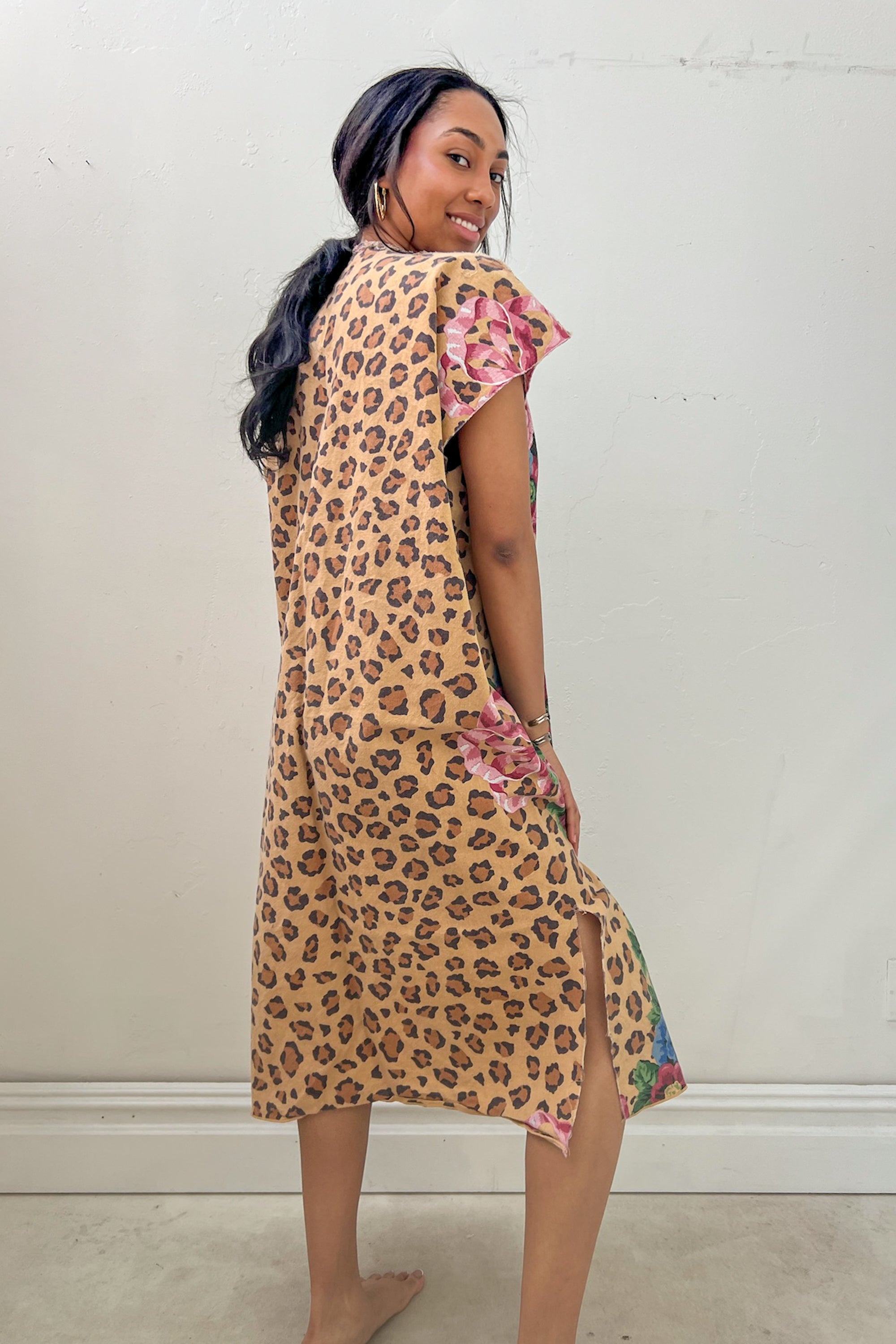 Anna Corinna Reworked Vintage Leopard Flowers Smock Dress