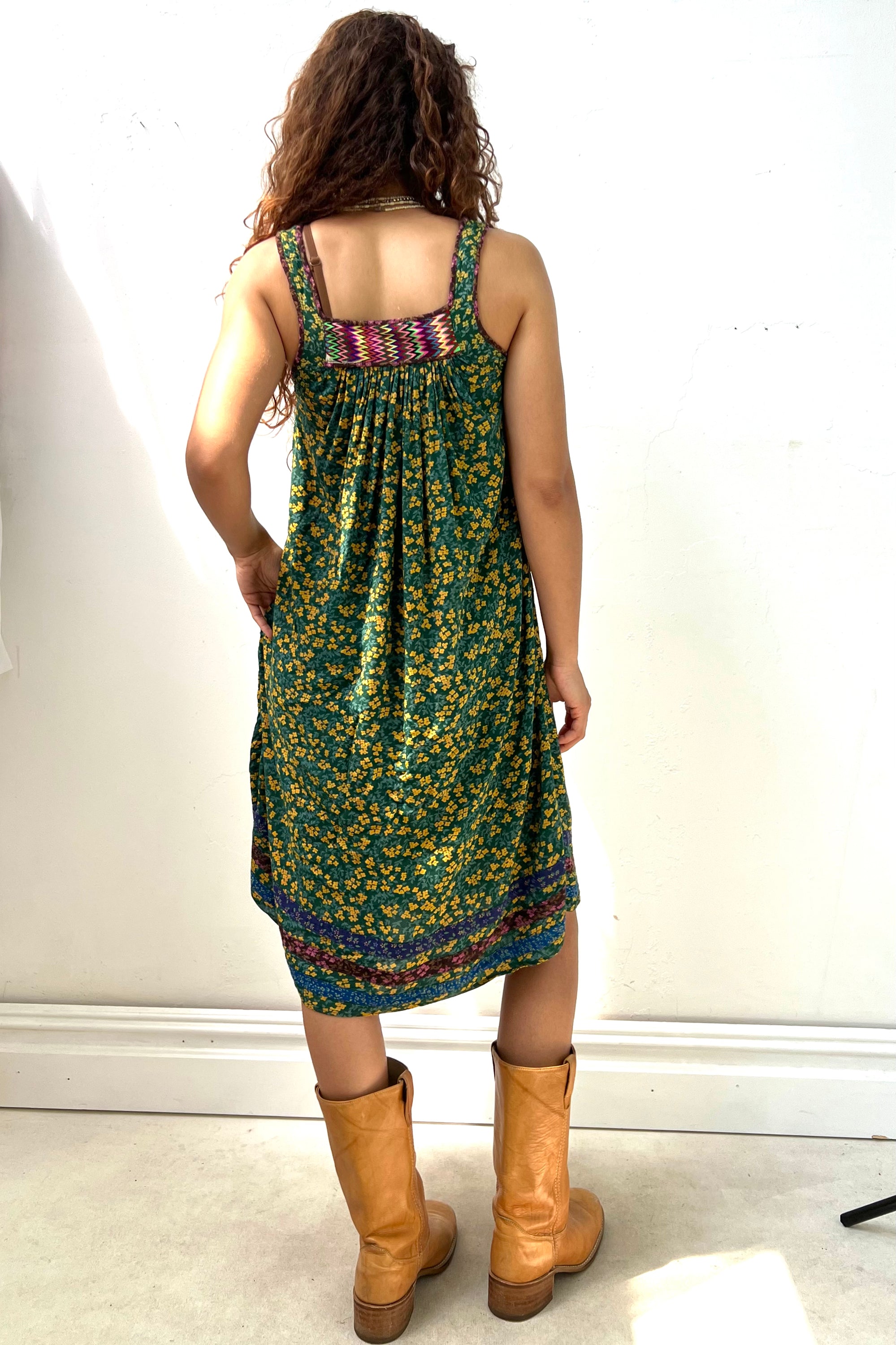 Vintage Printed Green Tank Dress