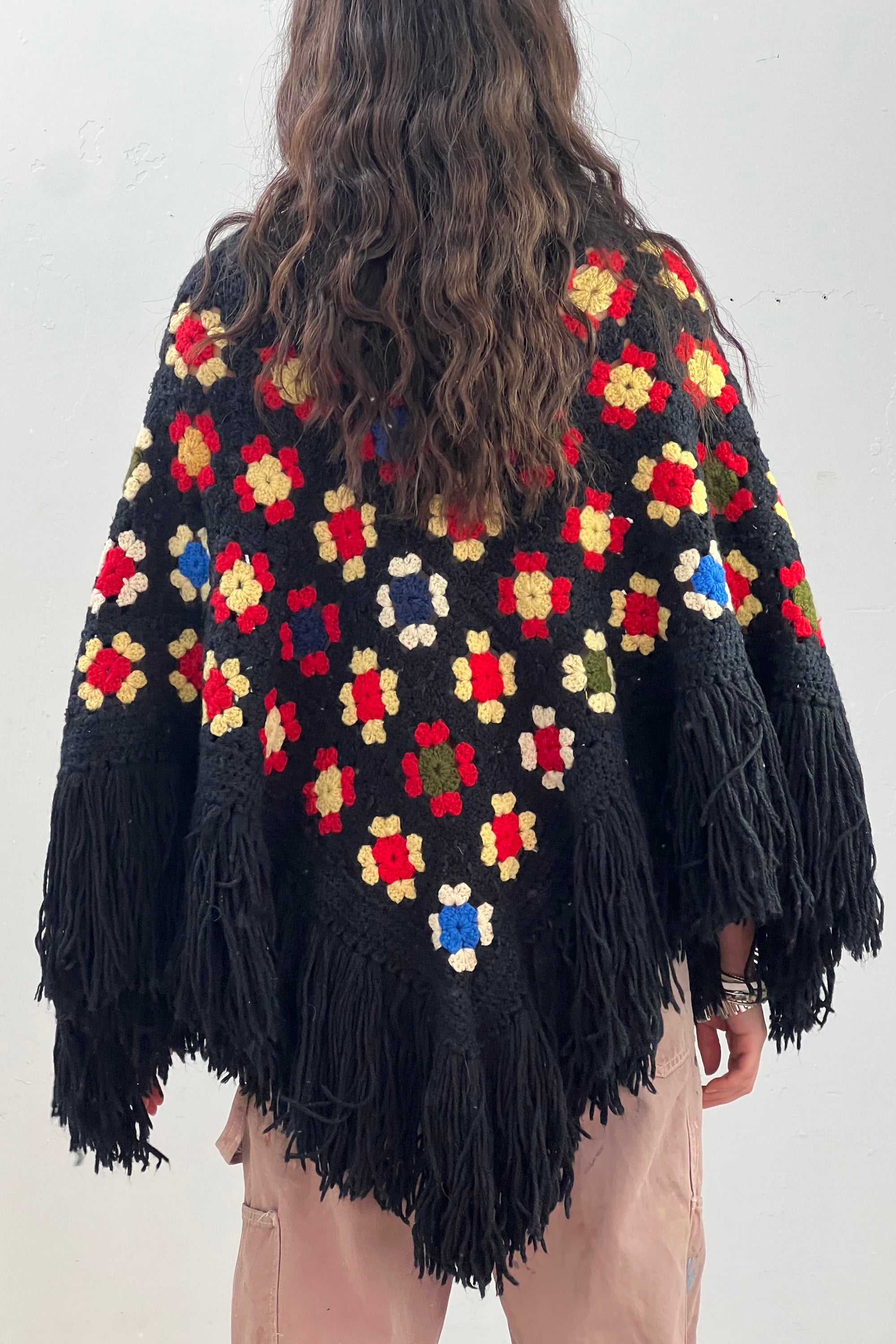 Vintage Hand Knit Granny Square Poncho Selected by Anna Corinna