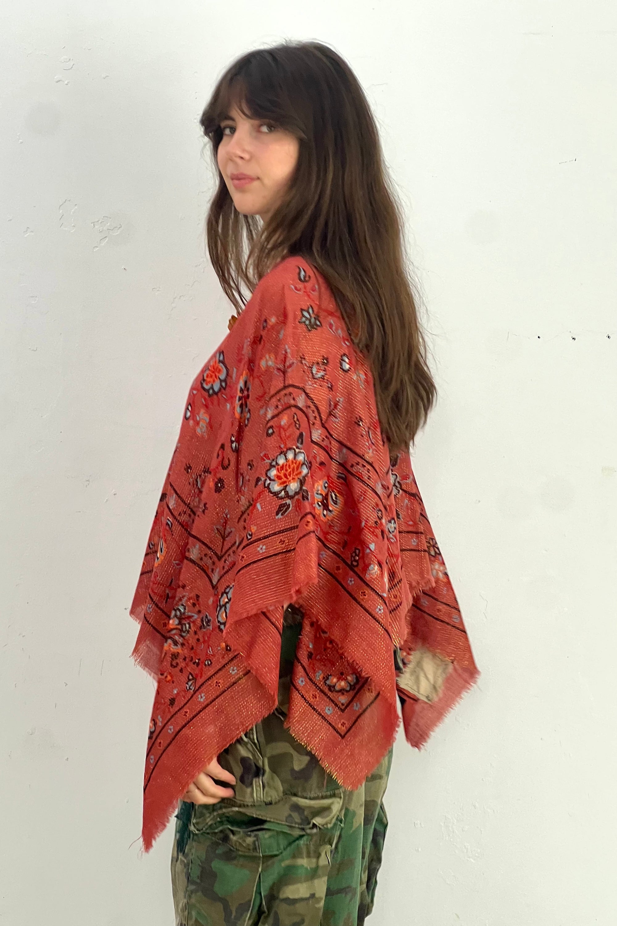 Anna Corinna Reworked Vintage Flower Sparkle Poncho Top