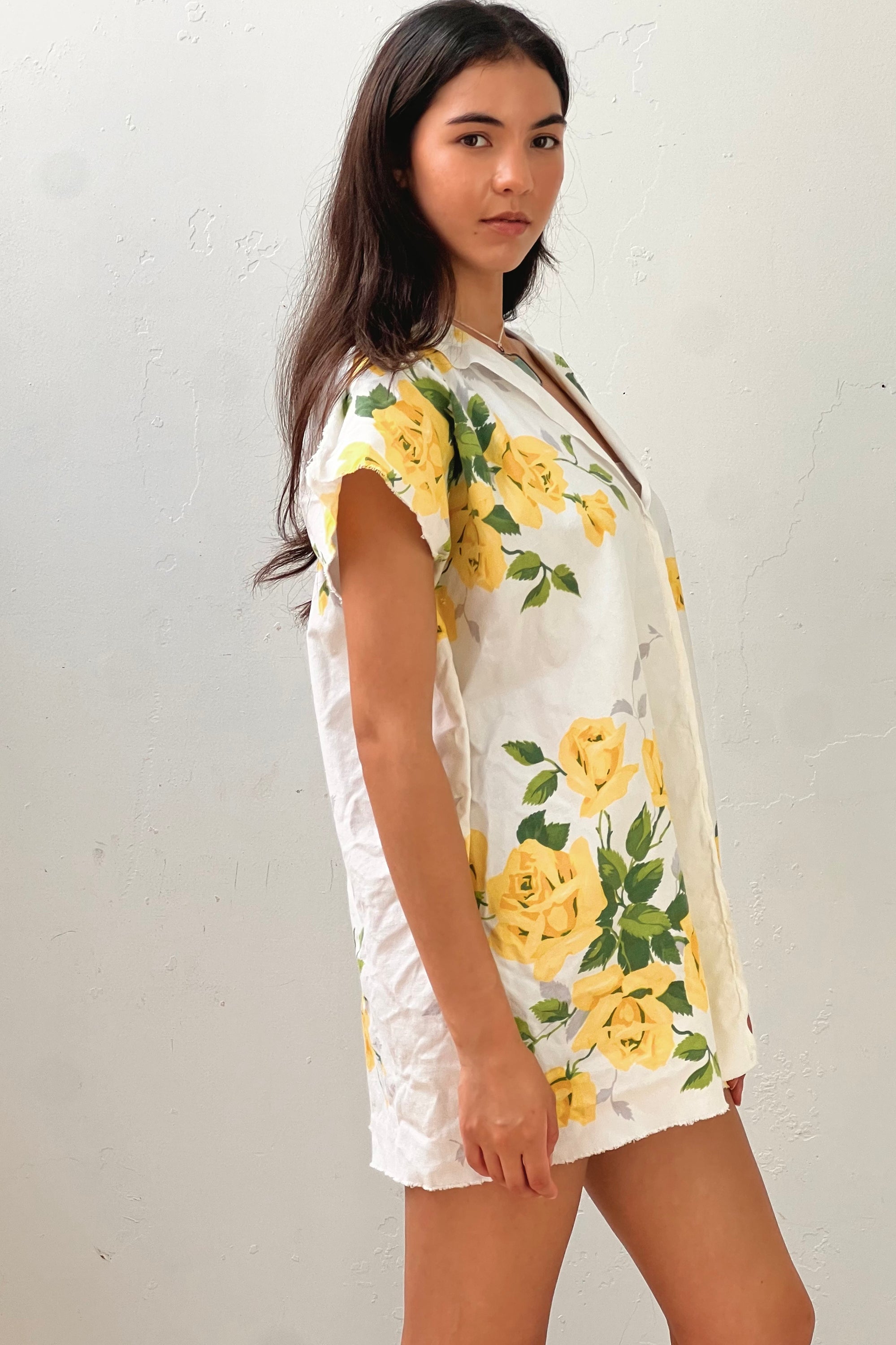 Anna Corinna Reworked Vintage Yellow Roses Smock Dress