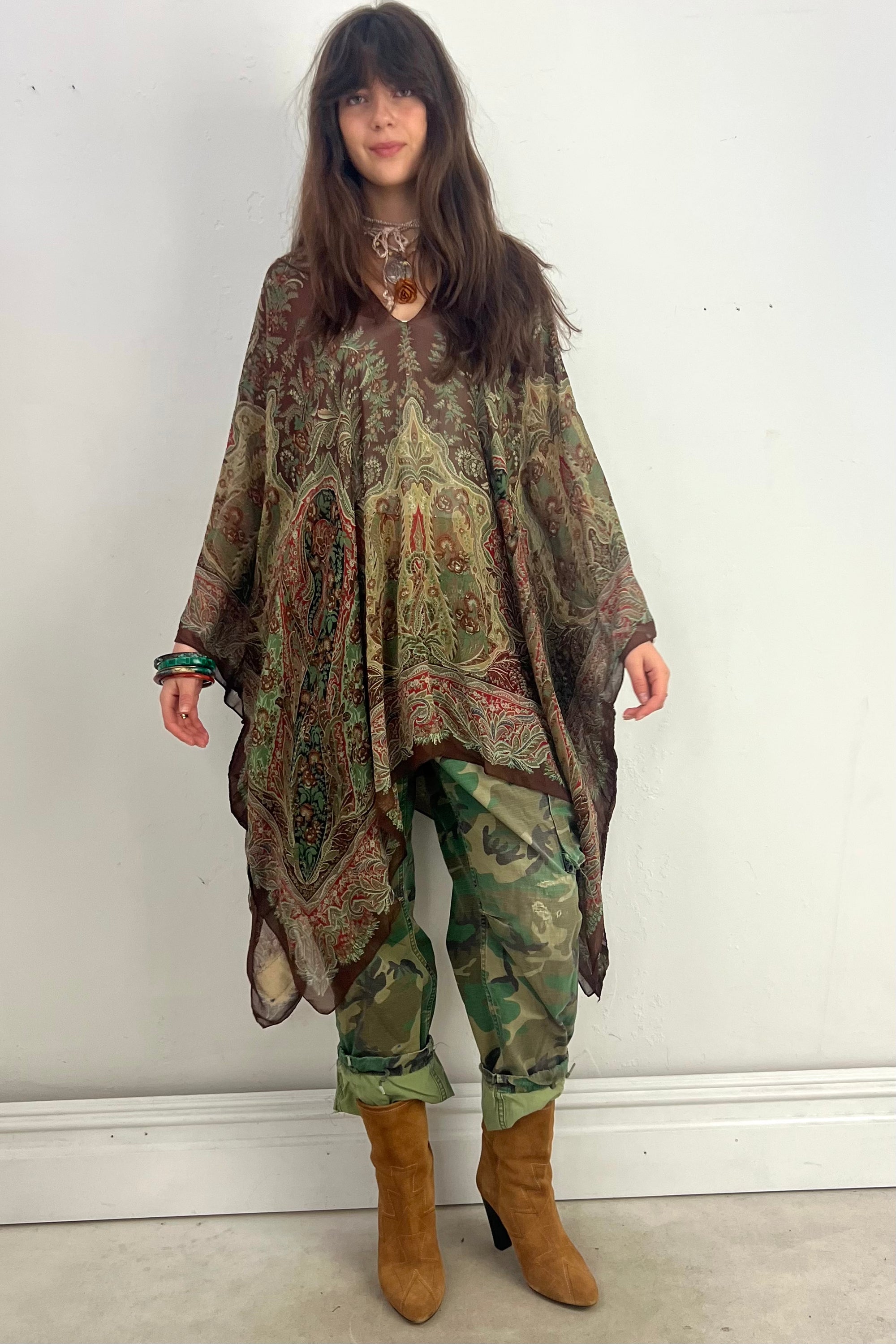 Anna Corinna Reworked Vintage Silk Chiffon Sheer Poncho Top