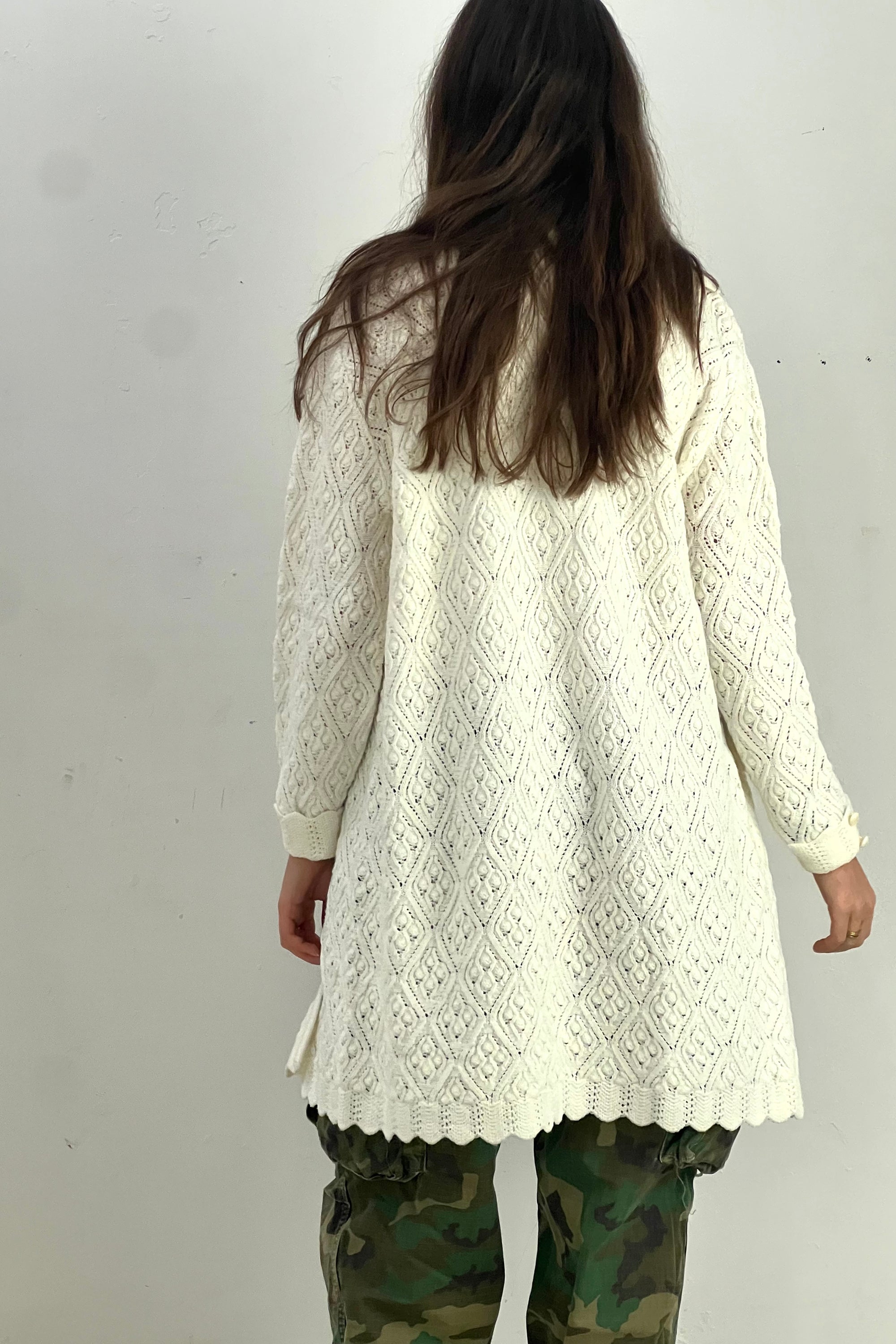 Vintage Lacy Knit Long Cardi Sweater Selected by Anna Corinna