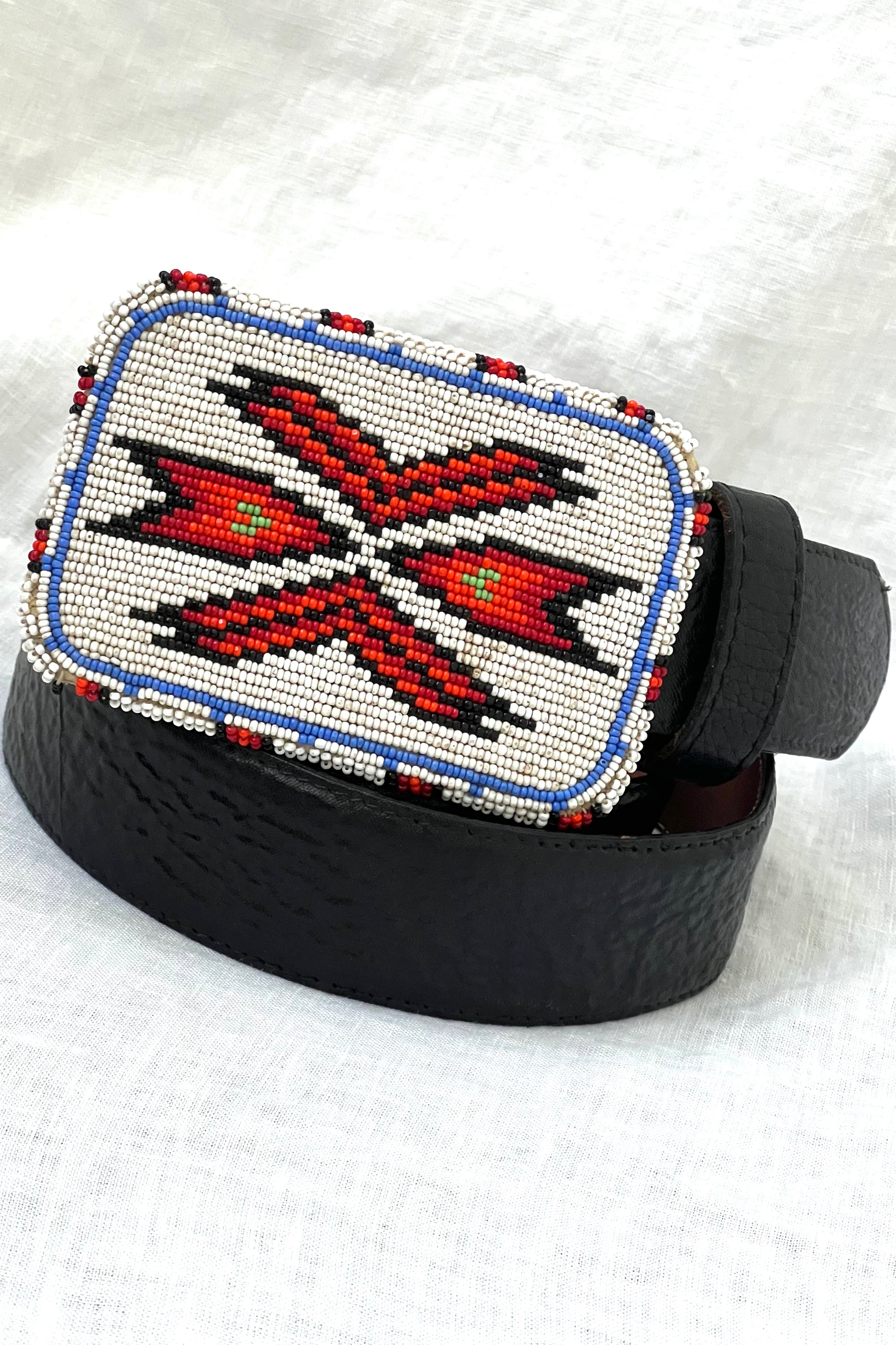 Vintage Sioux Beaded Buckle Leather Belt