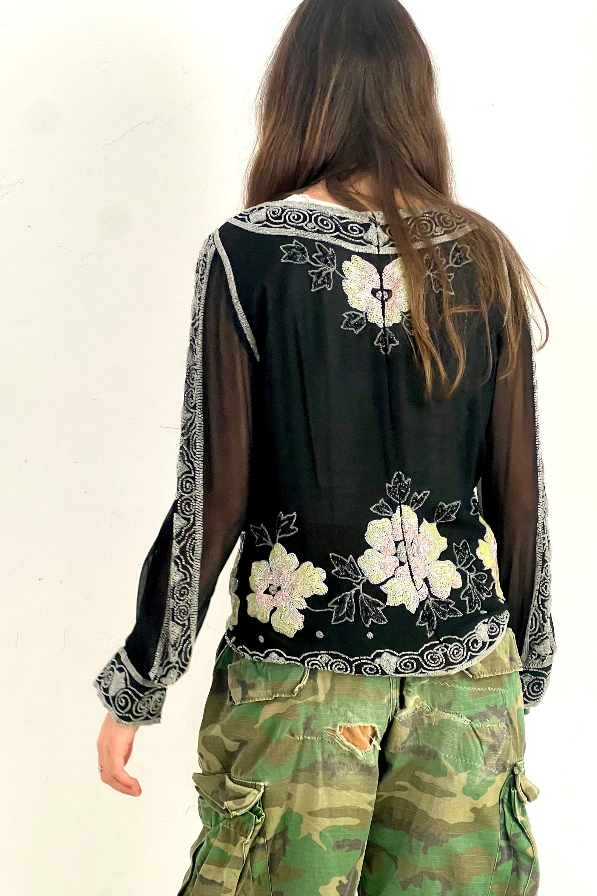 Vintage Oleg Cassini Beaded Chiffon Top Selected by Anna Corinna