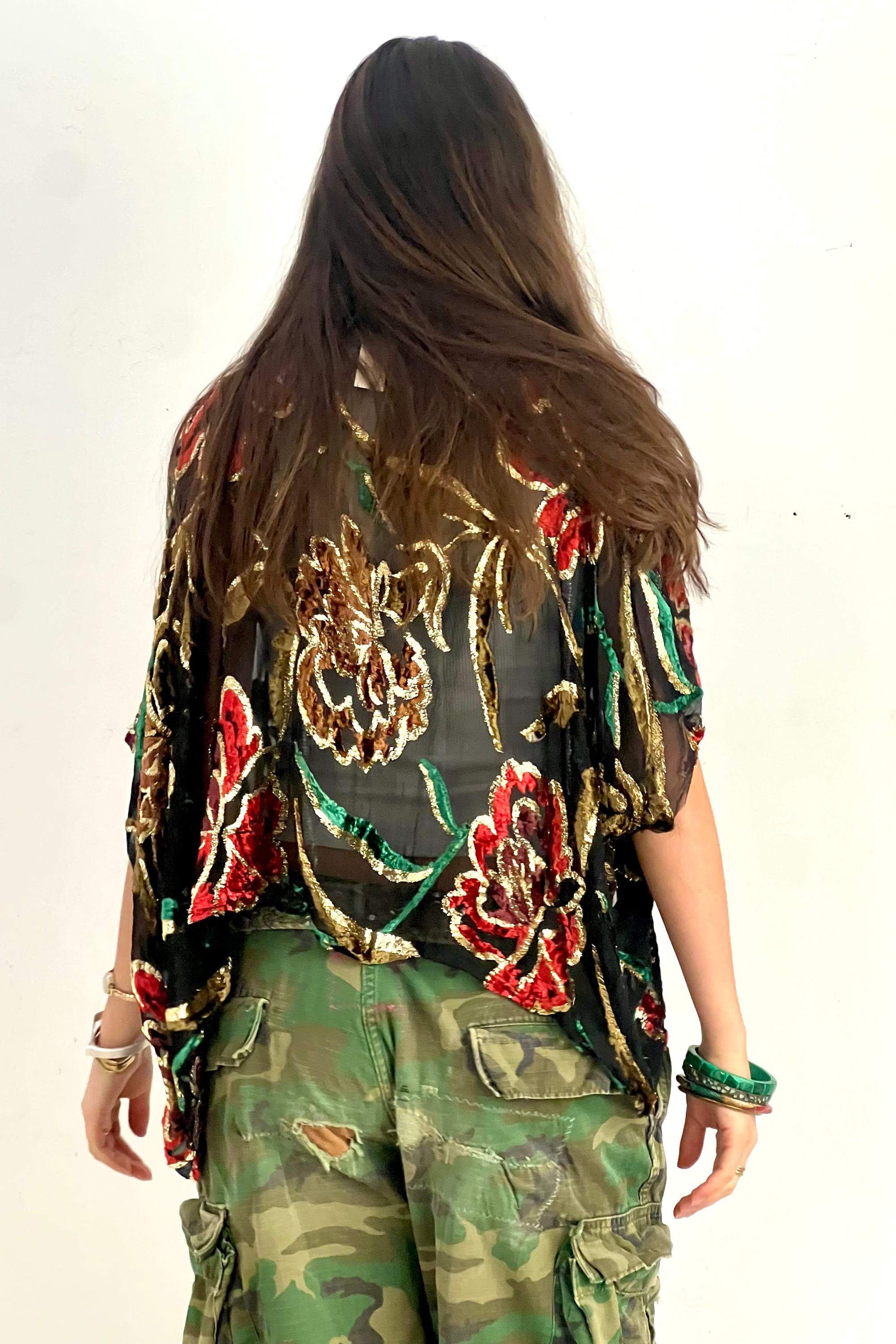 Anna Corinna Reworked Vintage Silk and Gold Chiffon Jacket