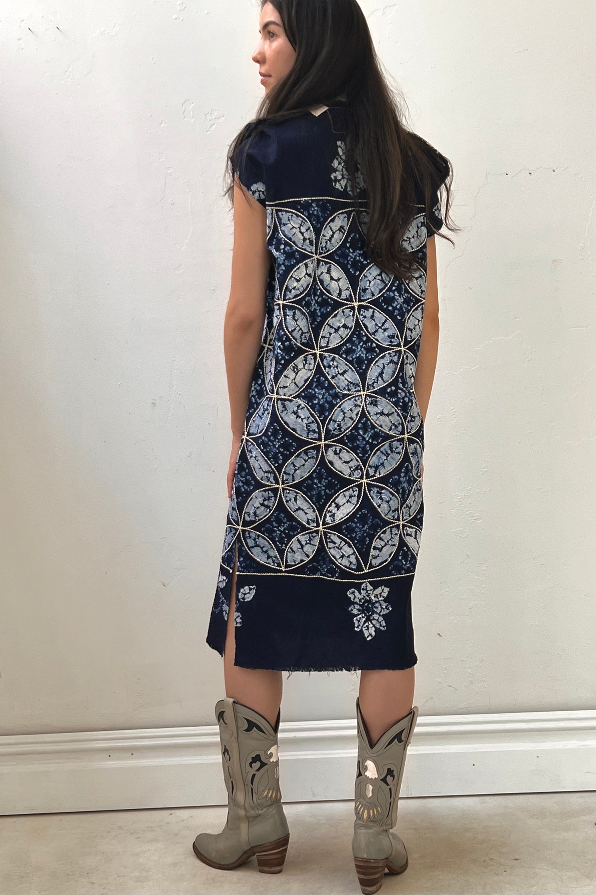Anna Corinna Reworked Vintage Indigo Shabori Dyed Smock Dress