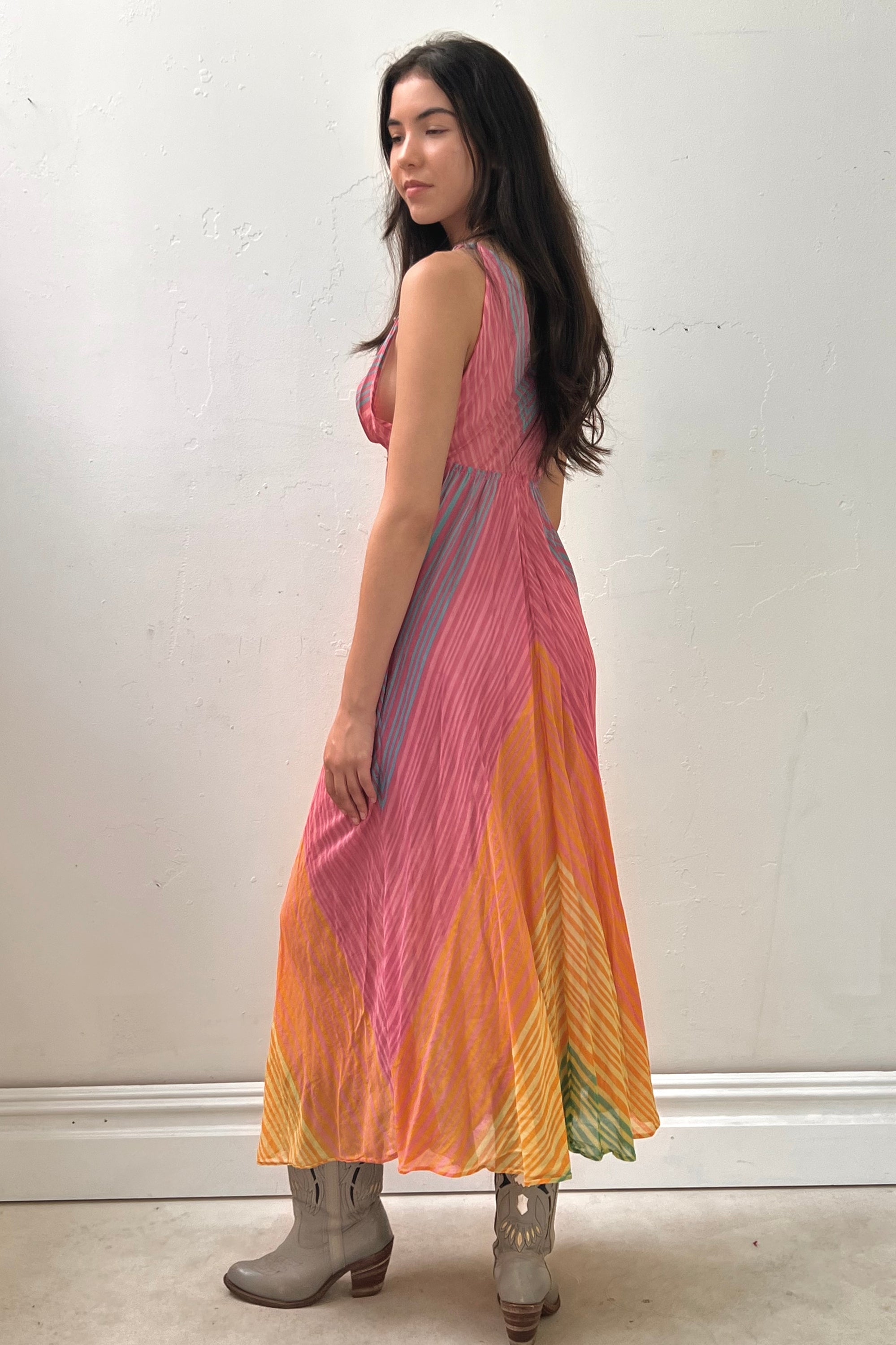 Vintage Striped Maxi Halter Dress Selected by Anna Corinna