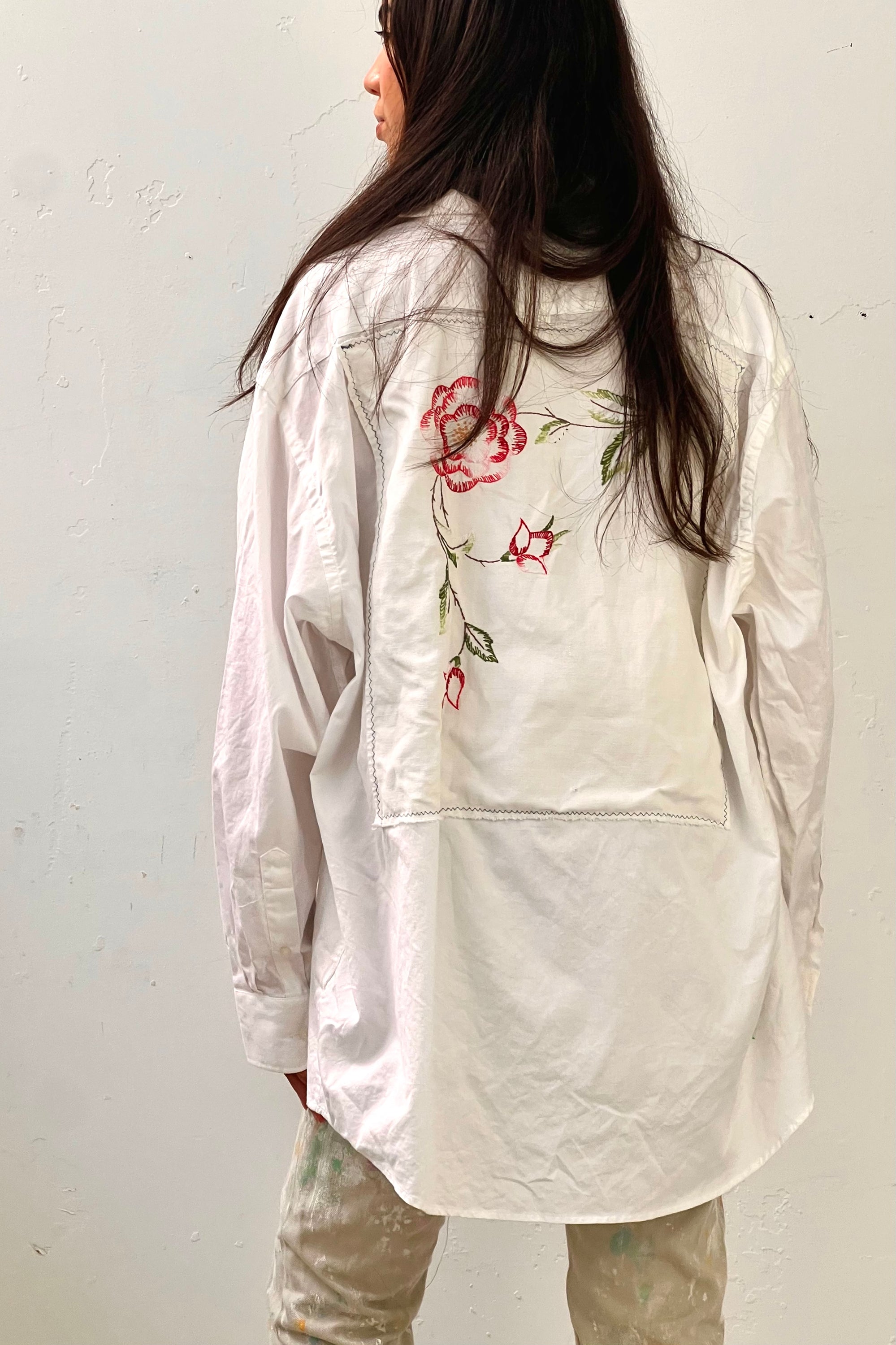 Anna Corinna Reworked Vintage Embroidered Rose Button Down
