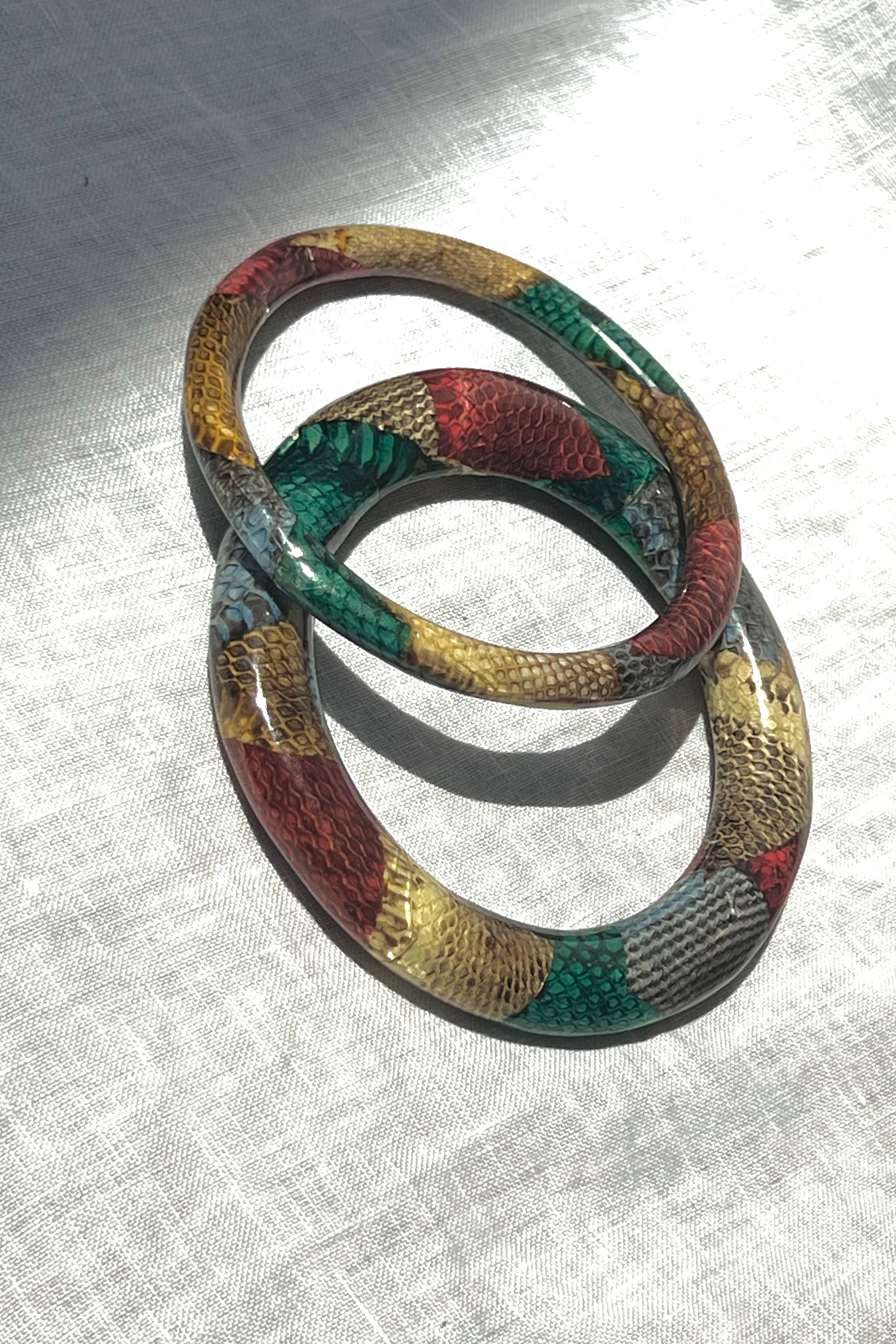 Vintage Snakeskin Patchwork Bangle Set