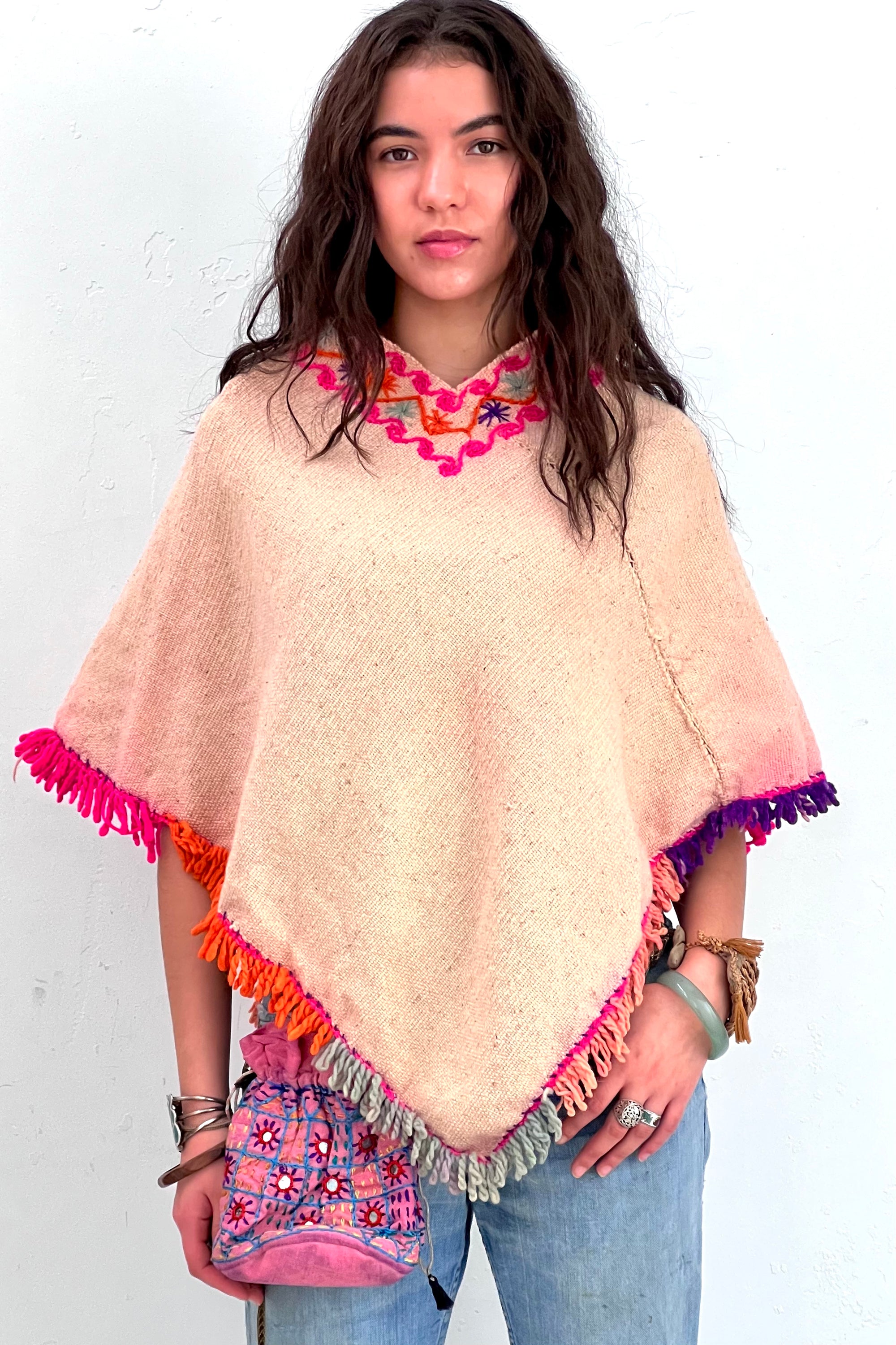 Vintage Hand Woven Embroidered Poncho Selected by Anna Corinna
