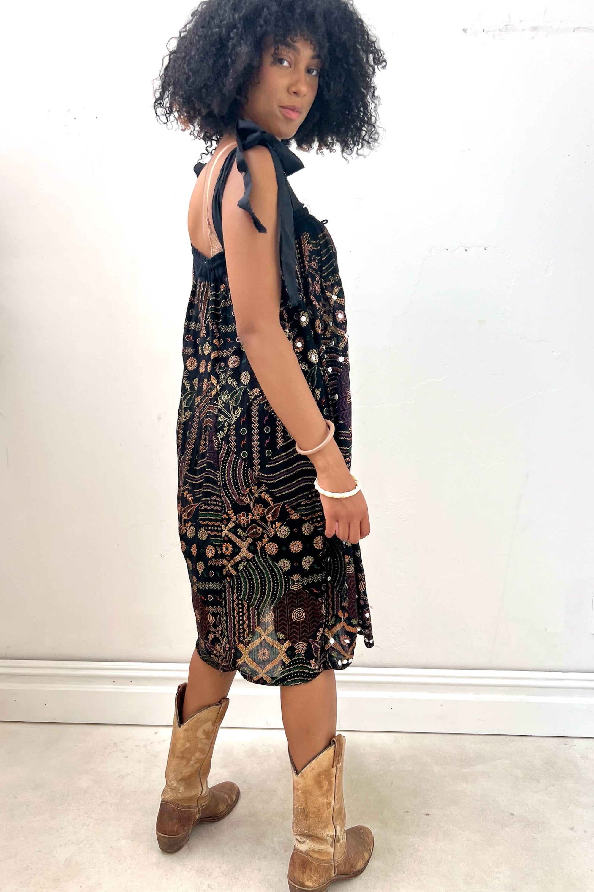 Anna Corinna Reworked Vintage Sequin Printed Romper Dress
