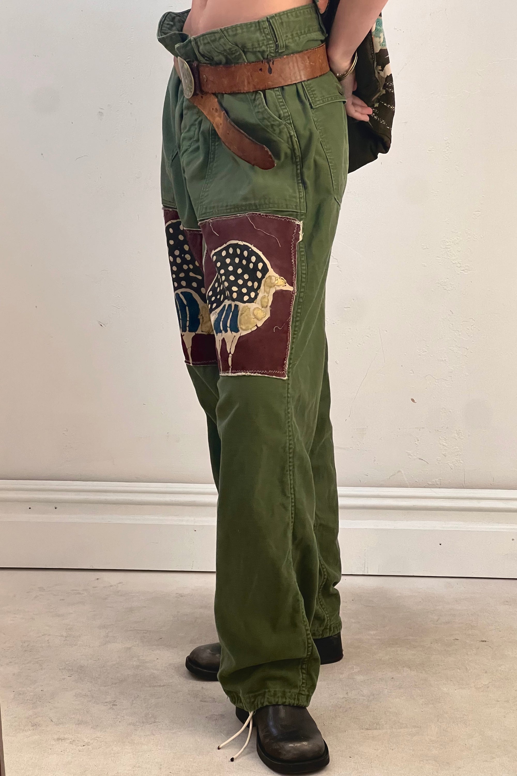 Anna Corinna Reworked Vintage Armadillo Patched Army Pants