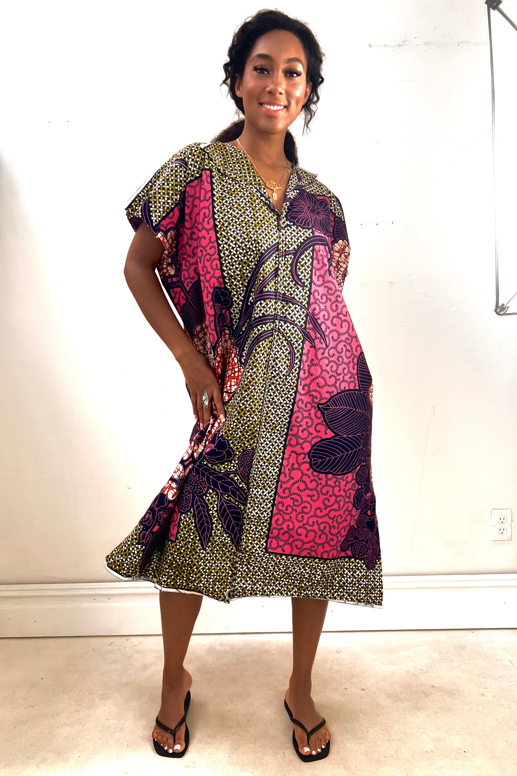 Anna Corinna Reworked Vintage Cotton Print Maxi Smock Dress