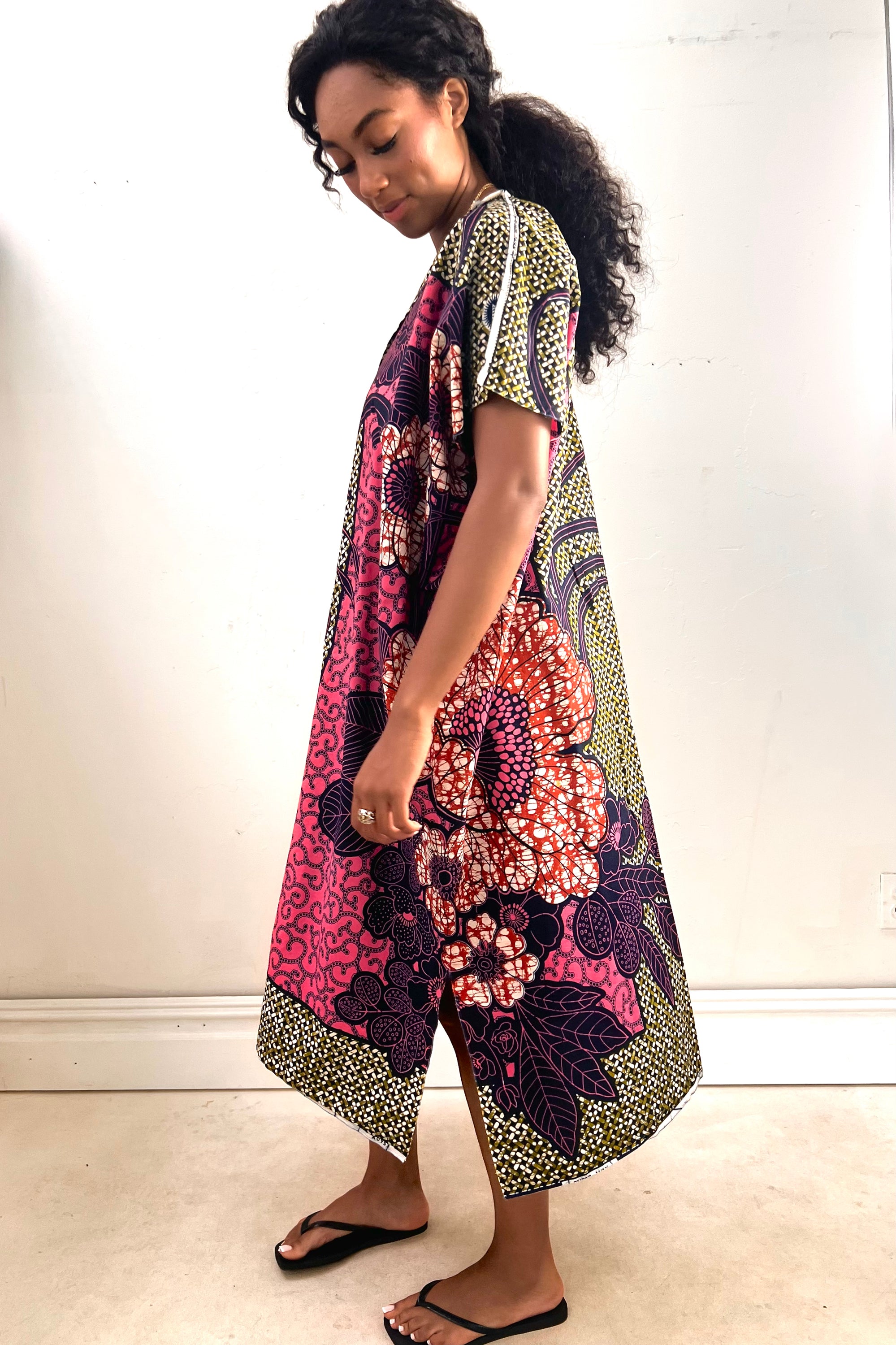 Anna Corinna Reworked Vintage Cotton Print Maxi Smock Dress