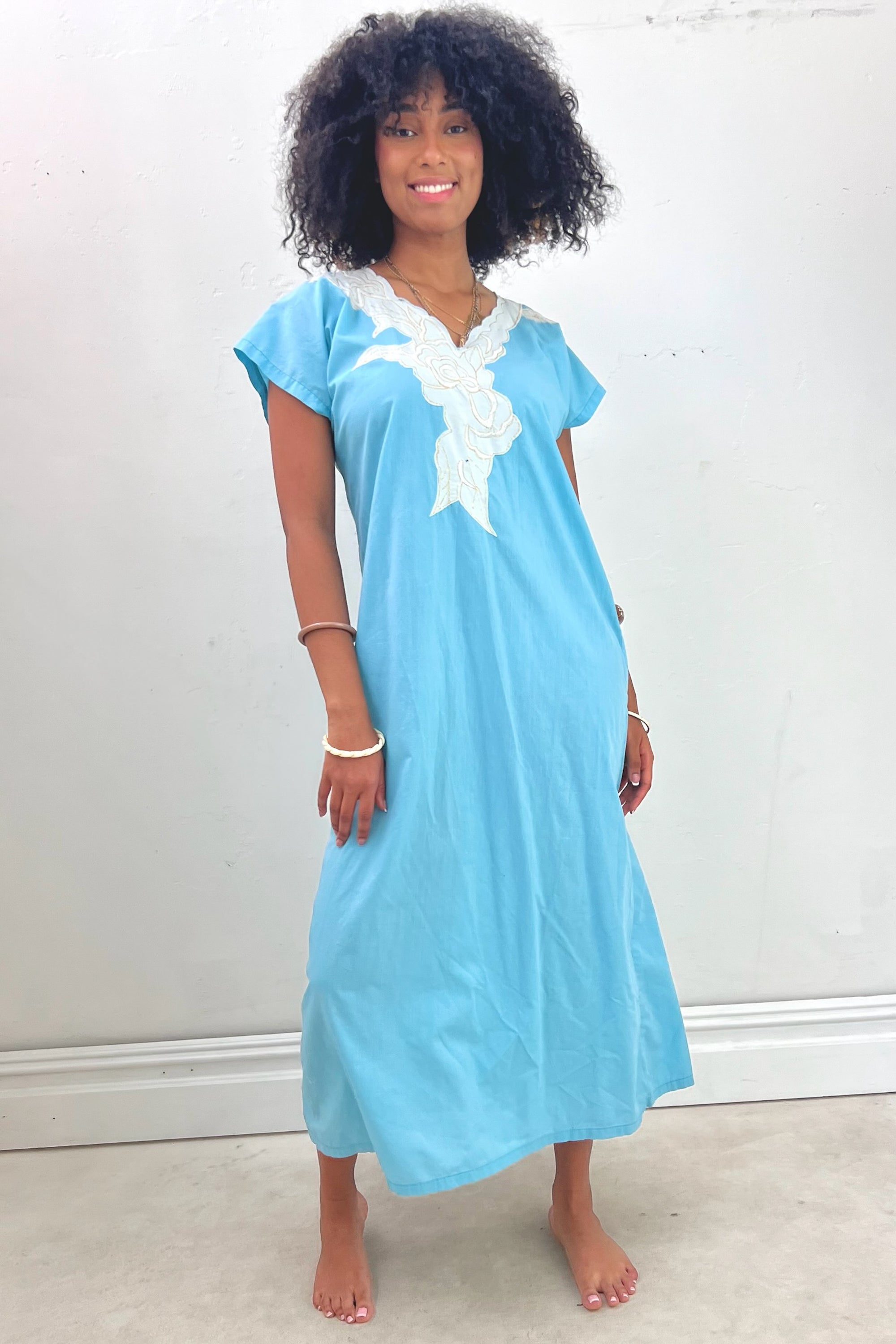 Vintage Applique Turq Caftan