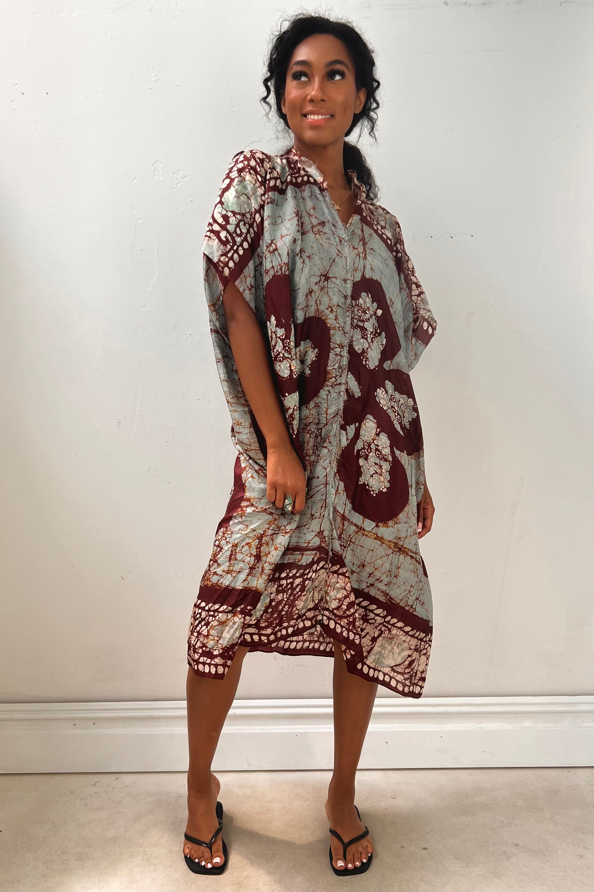 Anna Corinna Reworked Vintage Silk Batiq Smock Dress