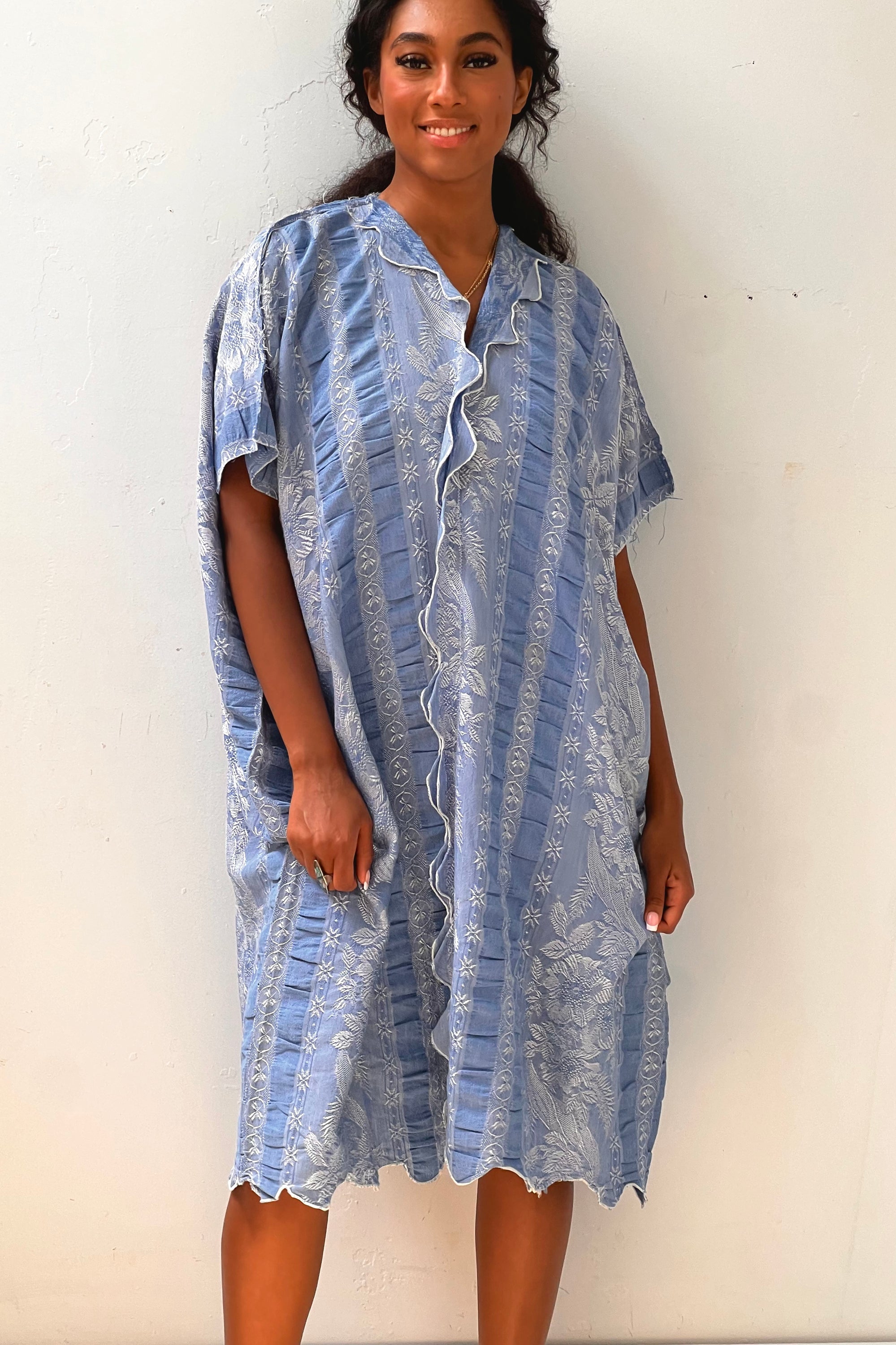 Anna Corinna Reworked Vintage Scalloped Damask Smock Dress