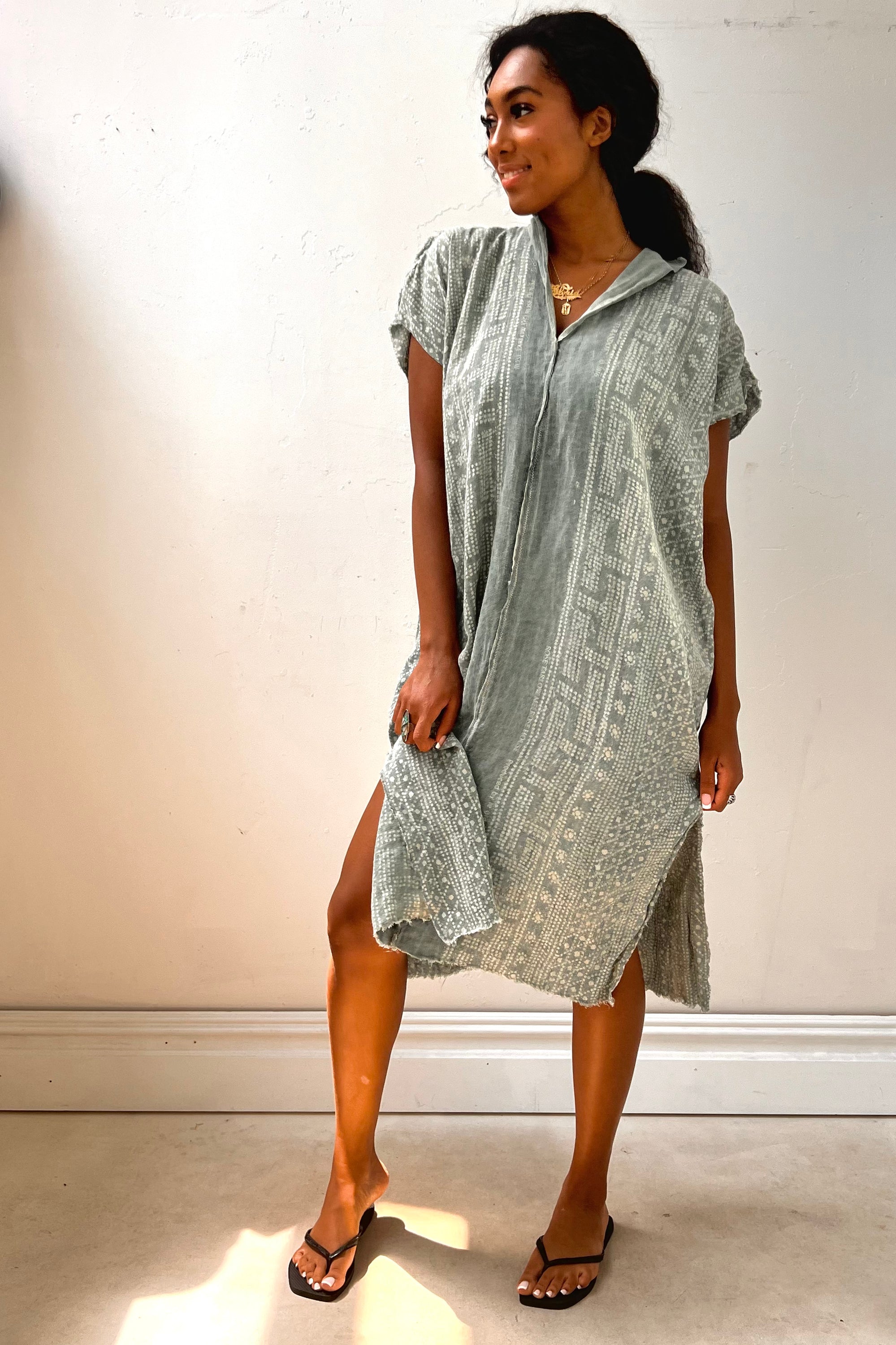 Anna Corinna Reworked Vintage Linen Batiq Print Smock Dress