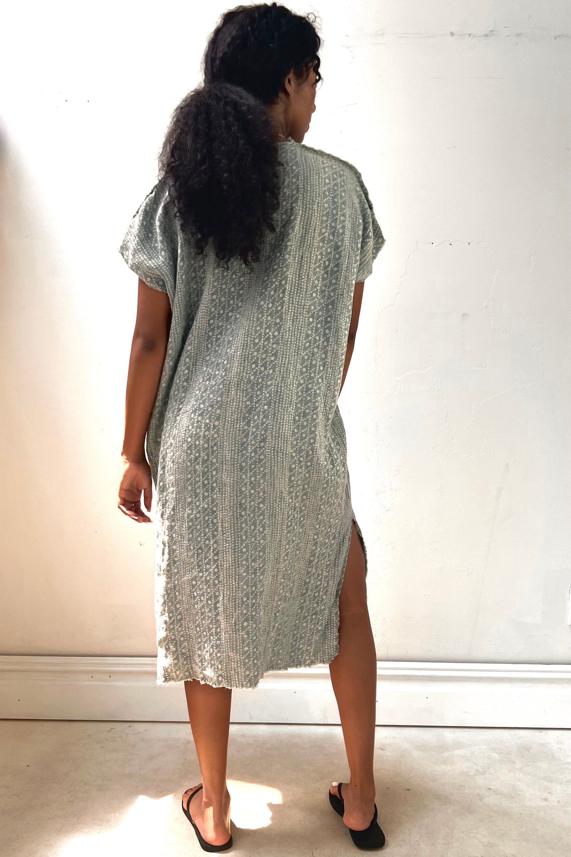 Anna Corinna Reworked Vintage Linen Batiq Print Smock Dress