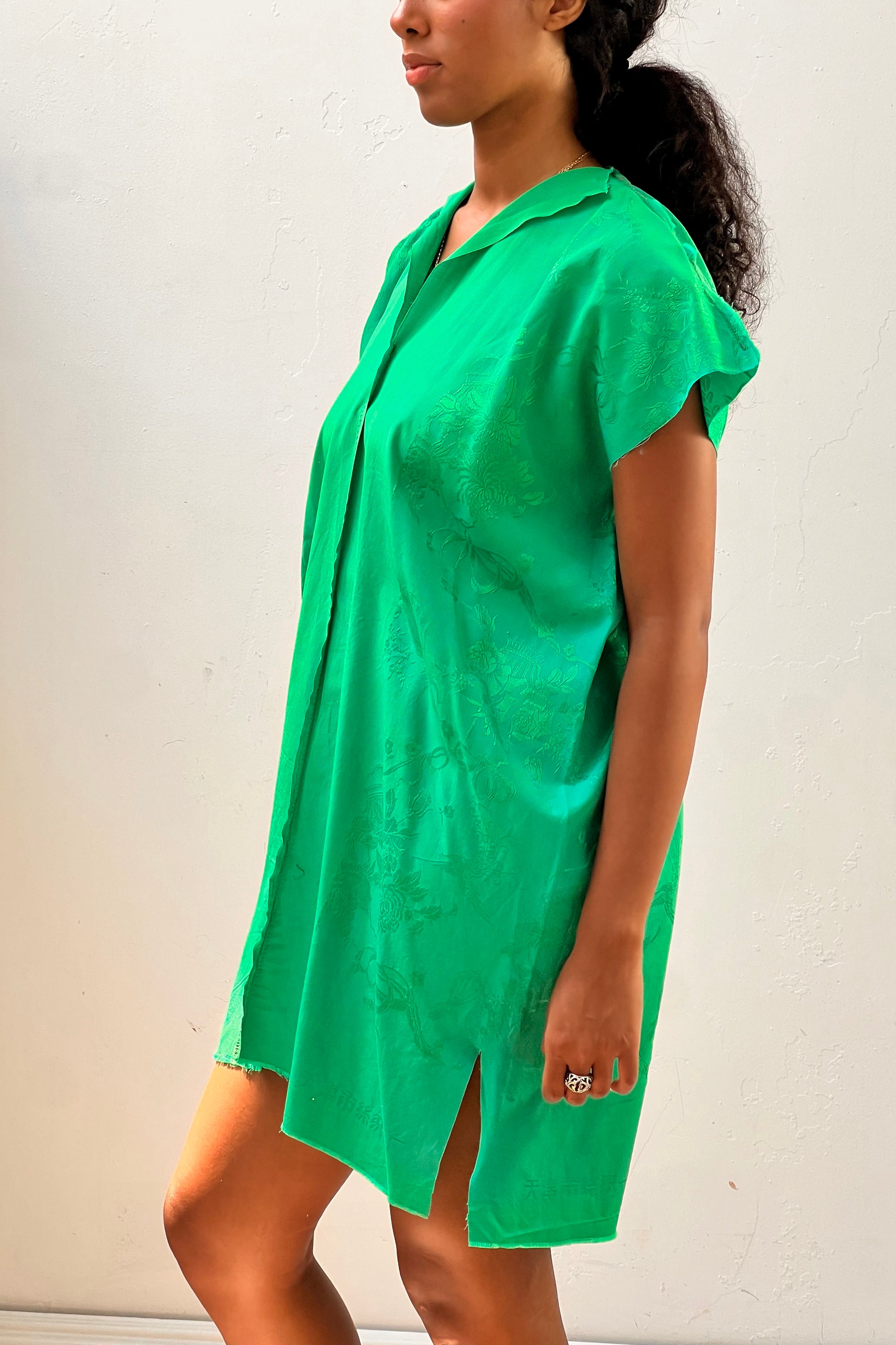 Anna Corinna Reworked Vintage Damask Emerald Roses Smock Dress