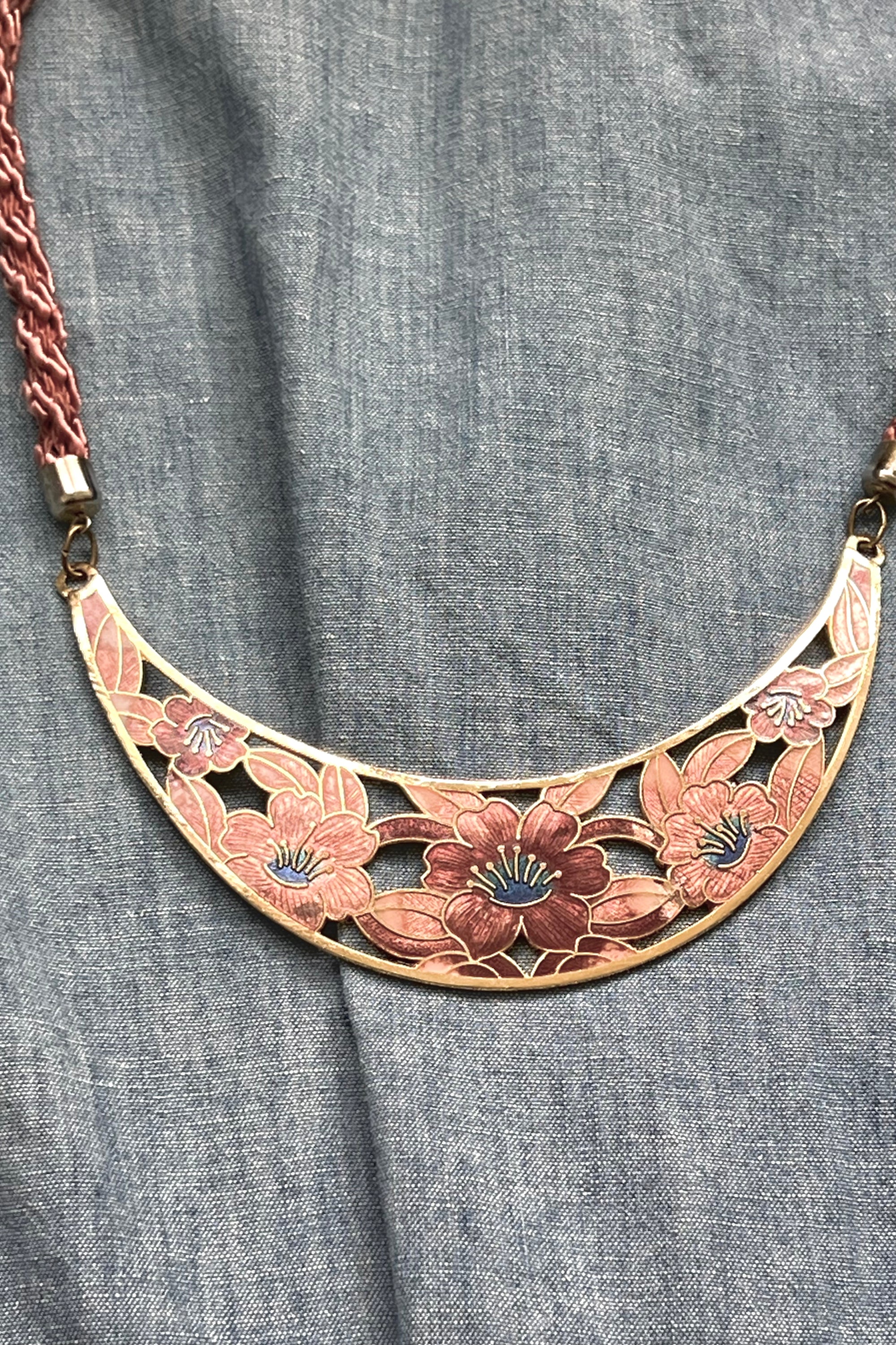Vintage Cloisanne Flowers Necklace Selected by Anna Corinna