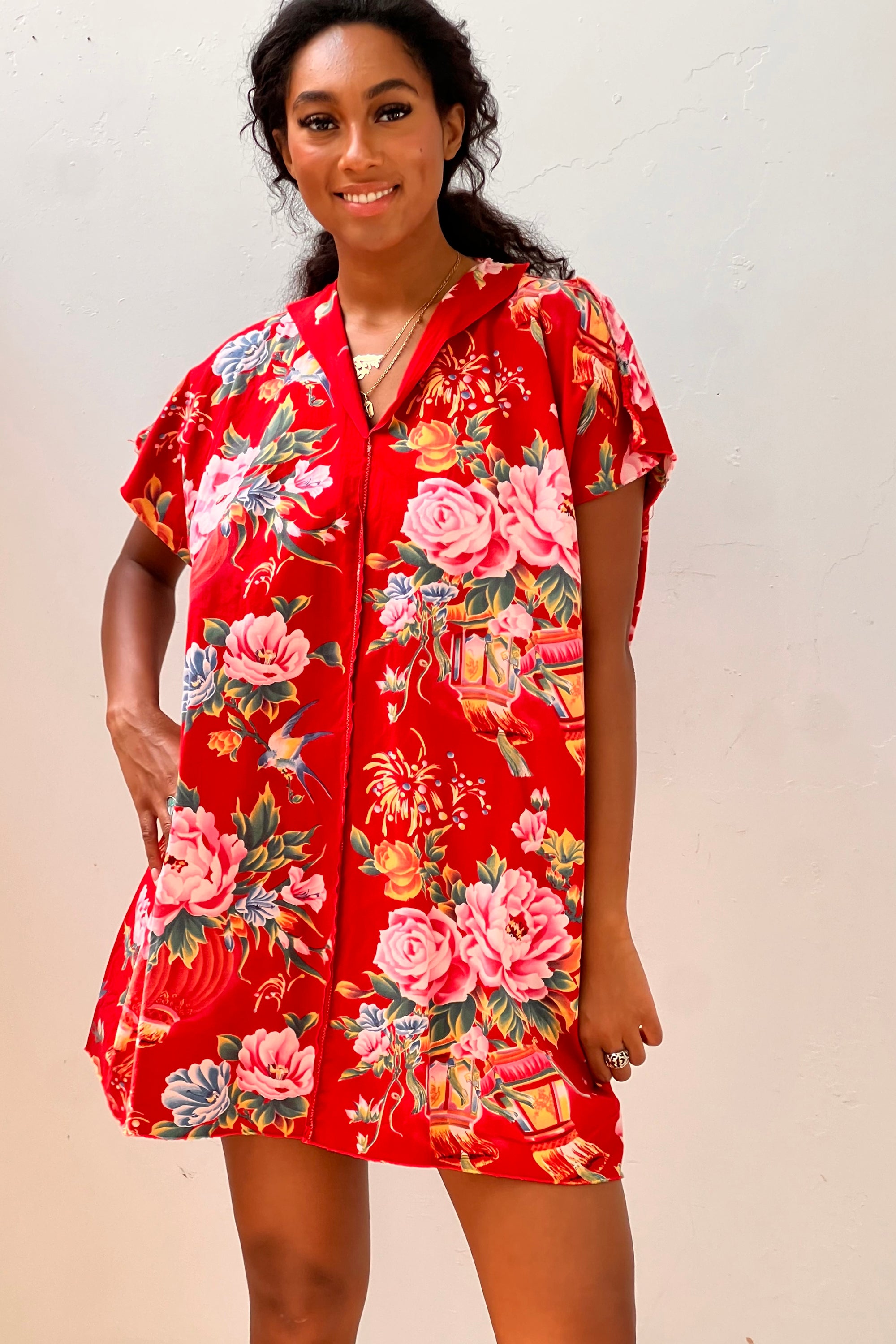 Anna Corinna Reworked Vintage Bright Flowers Smock Dress