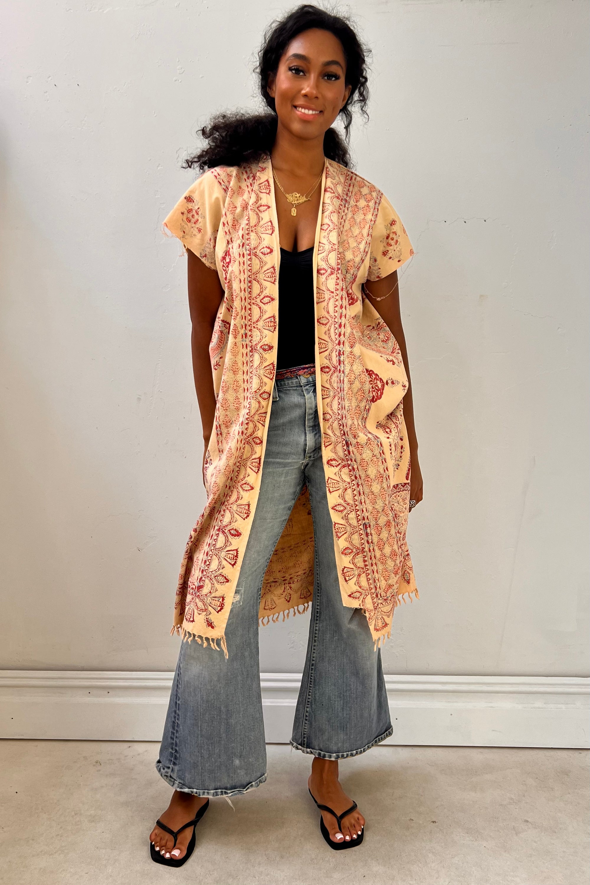 Anna Corinna Reworked Vintage Fringed Block Print Jacket