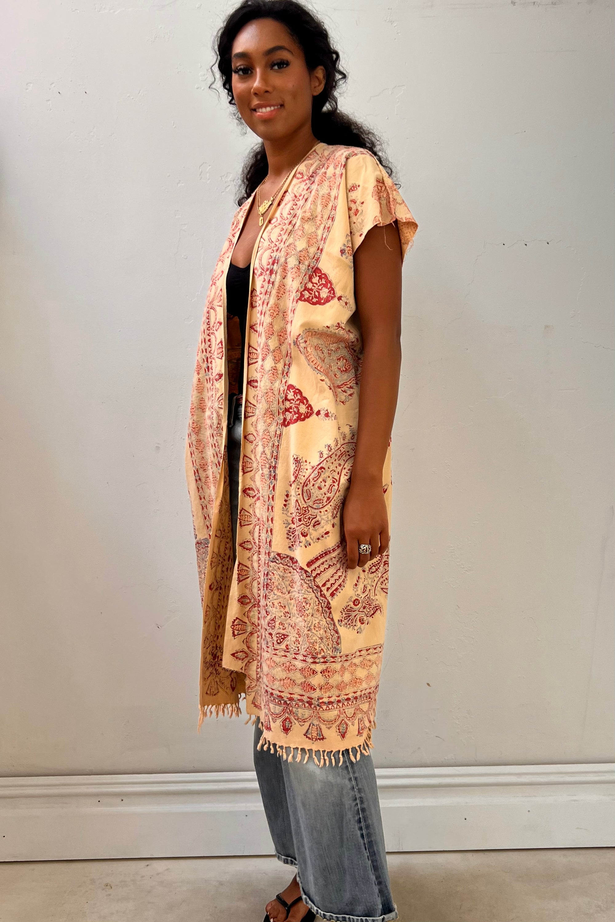 Anna Corinna Reworked Vintage Fringed Block Print Jacket