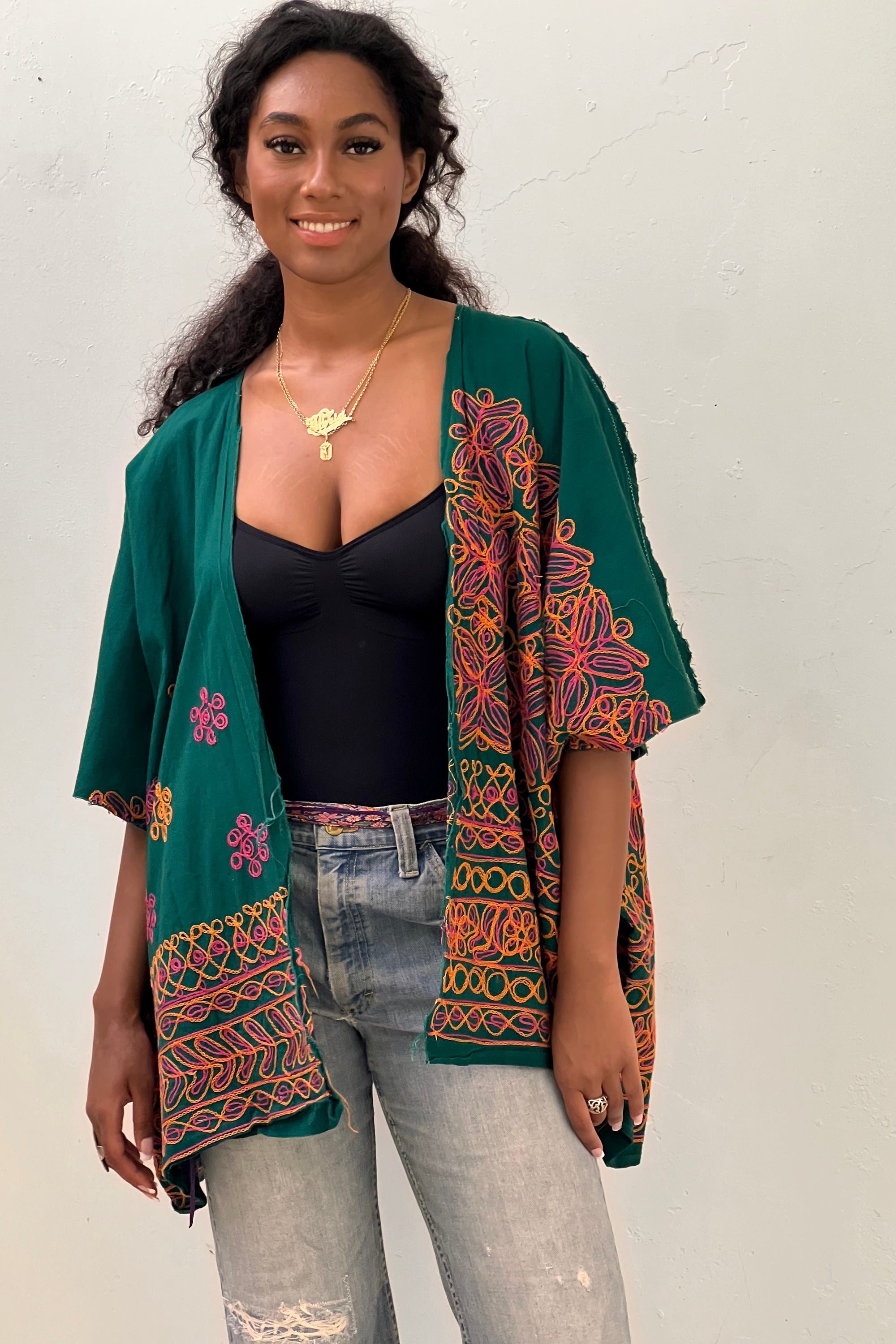 Anna Corinna Reworked Vintage Embroidered Green Jacket