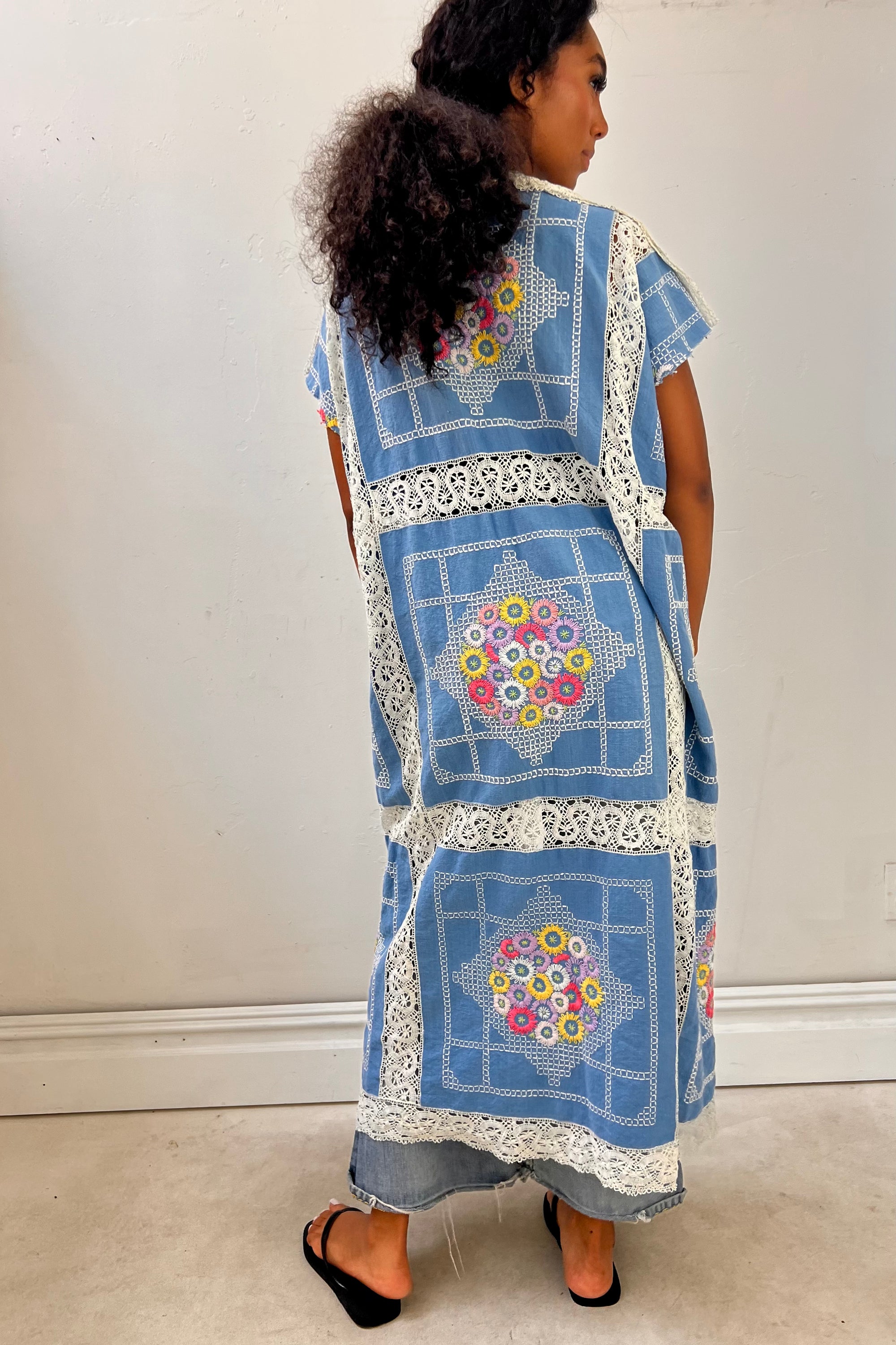 Anna Corinna Reworked Vintage Tatted Lace and Embroidered Maxi Jacket