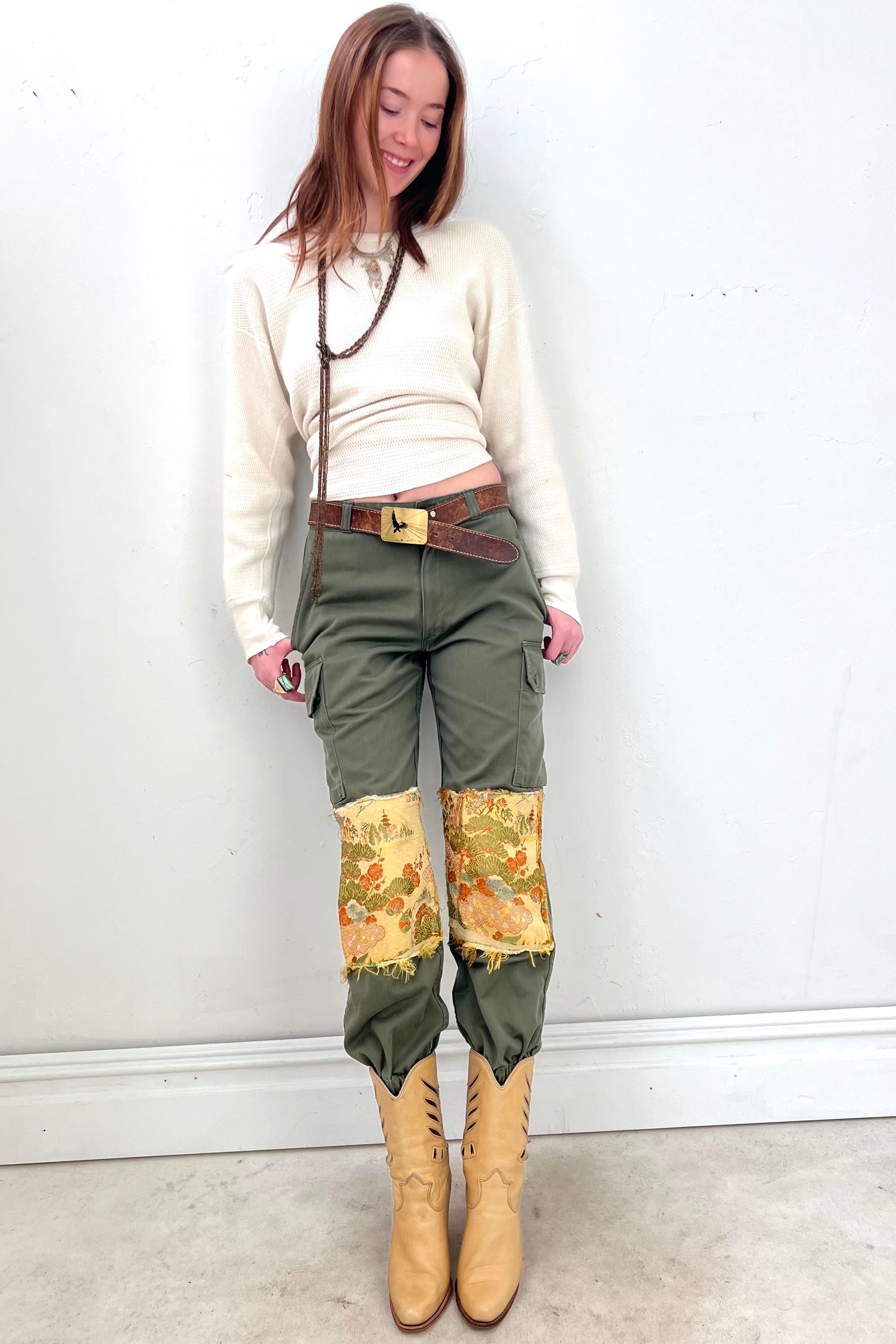 Anna Corinna Reworked Vintage Bonsai Kimono Cargo Pants