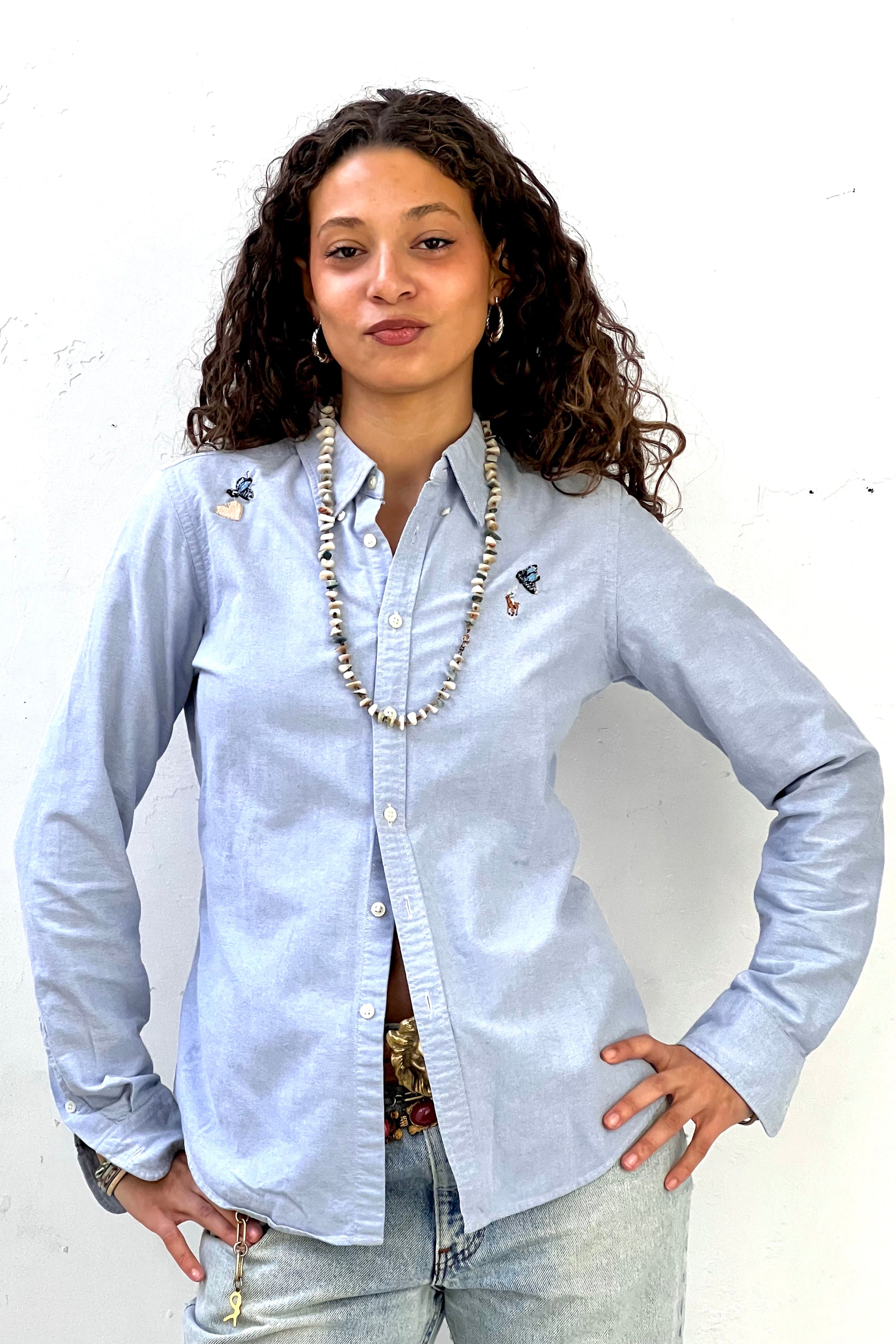 Anna Corinna Reworked Vintage Butterfly Bunny Patched Up Polo Oxford