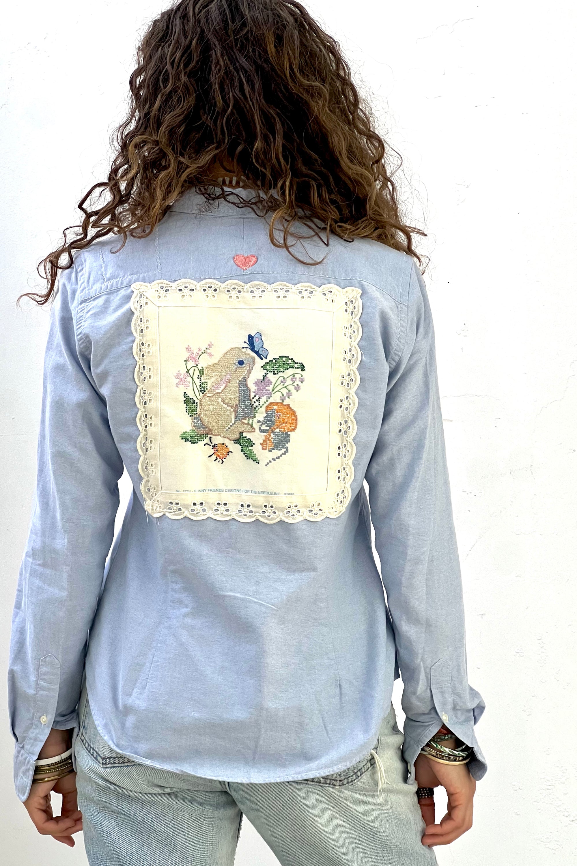 Anna Corinna Reworked Vintage Butterfly Bunny Patched Up Polo Oxford