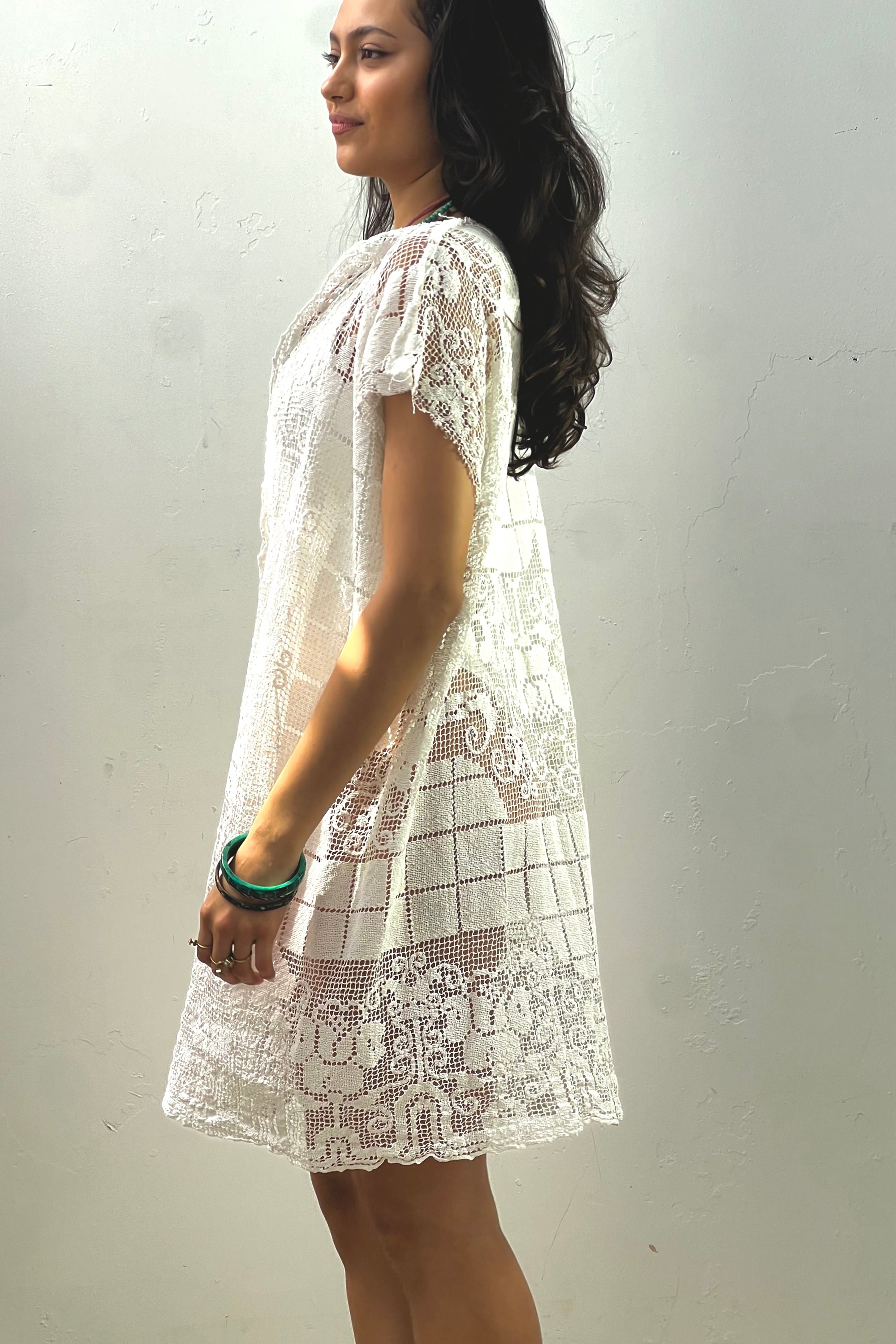 Anna Corinna Reworked Vintage Hand Crocheted Smock Dress