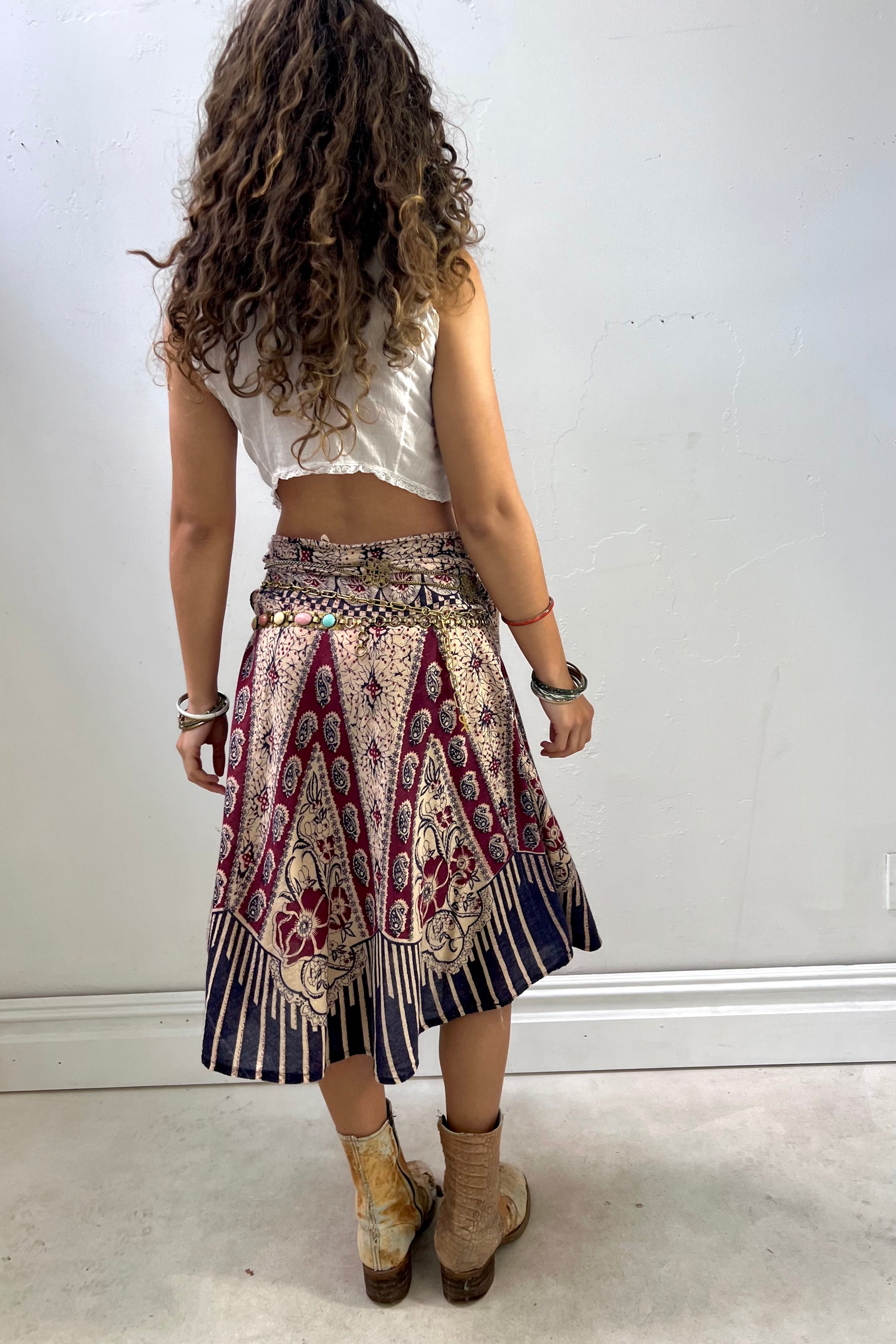 Vintage Block Print Wrap Around Skirt Selected by Anna Corinna