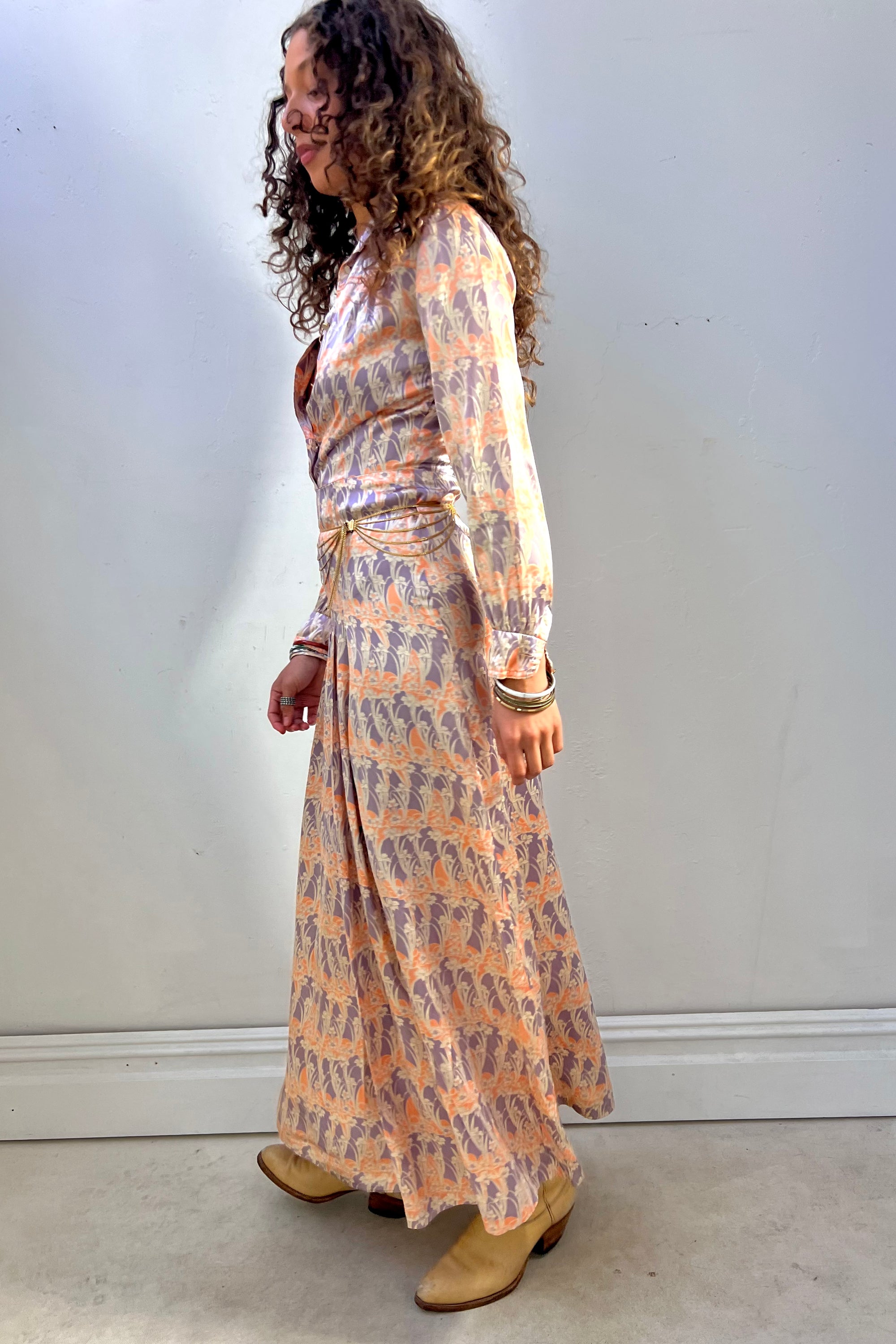Vintage Silky Print Maxi Dress Selected by Anna Corinna