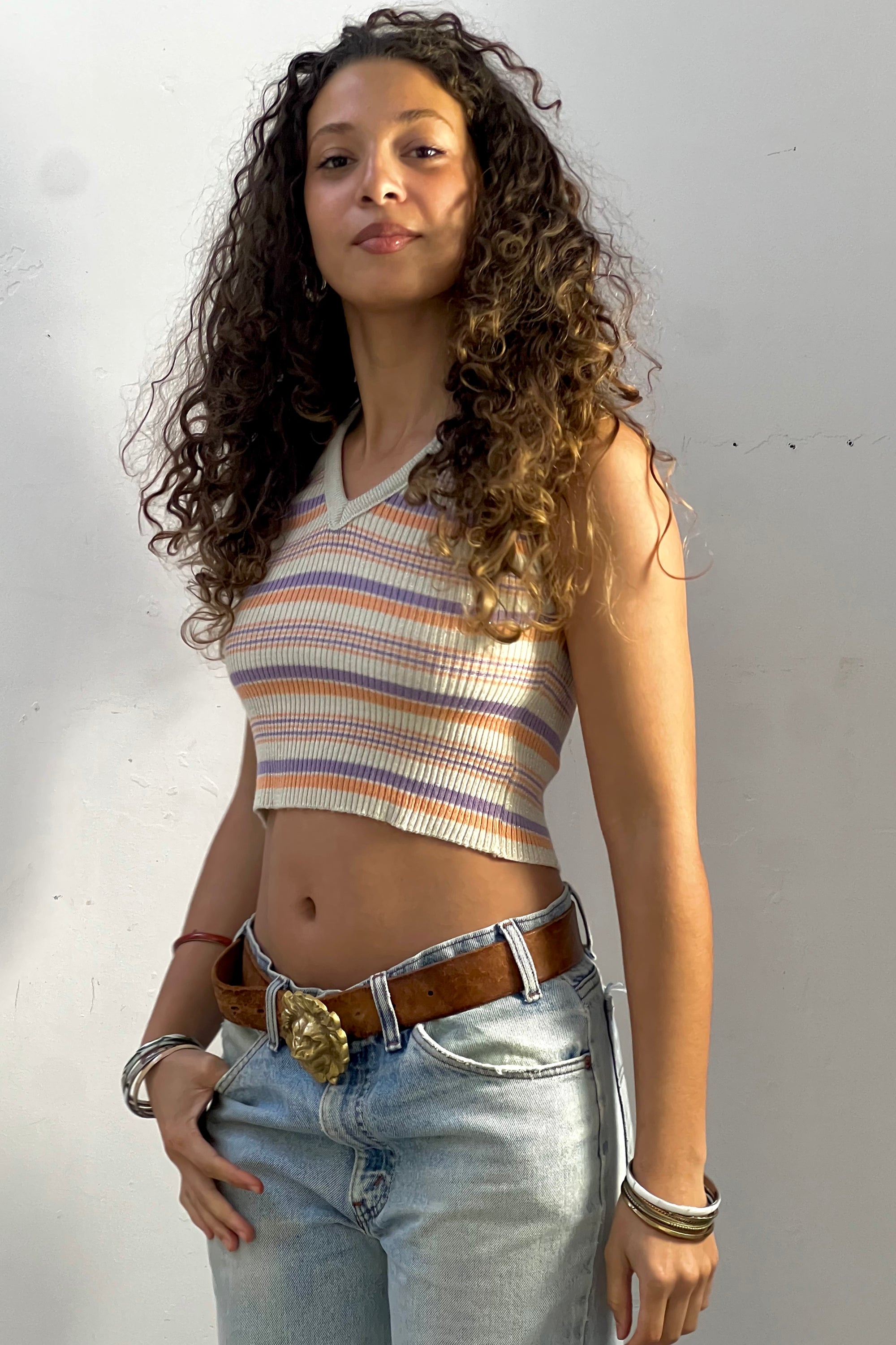 Vintage Sparkle Stripe Crop Sweater Selected by Anna Corinna