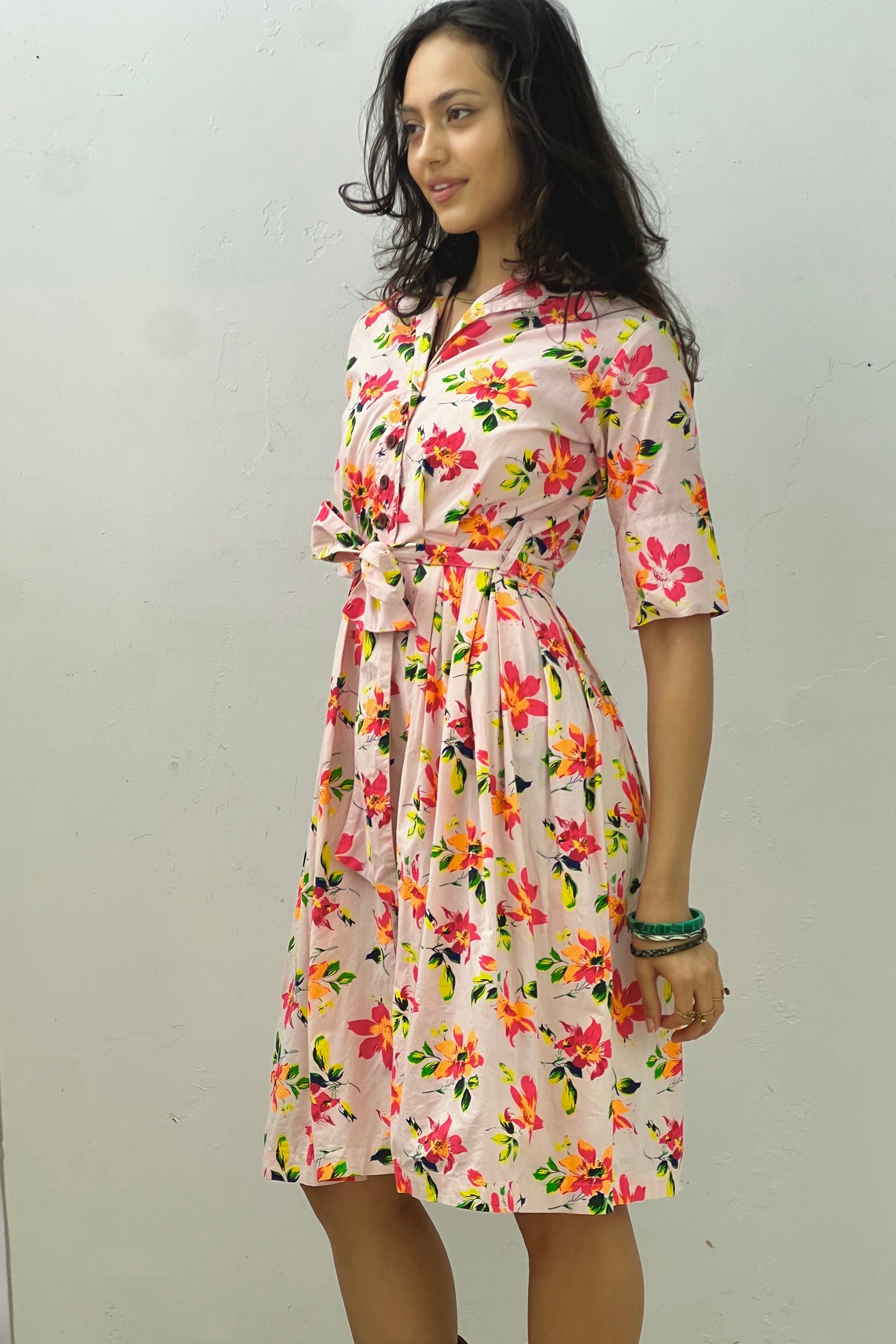 Vintage Printed Neon Button Up Dress, size S