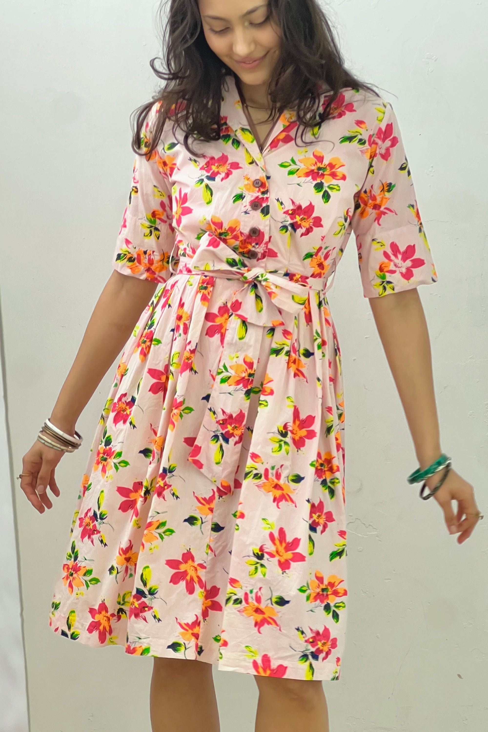 Vintage Printed Neon Button Up Dress Selected by Anna Corinna