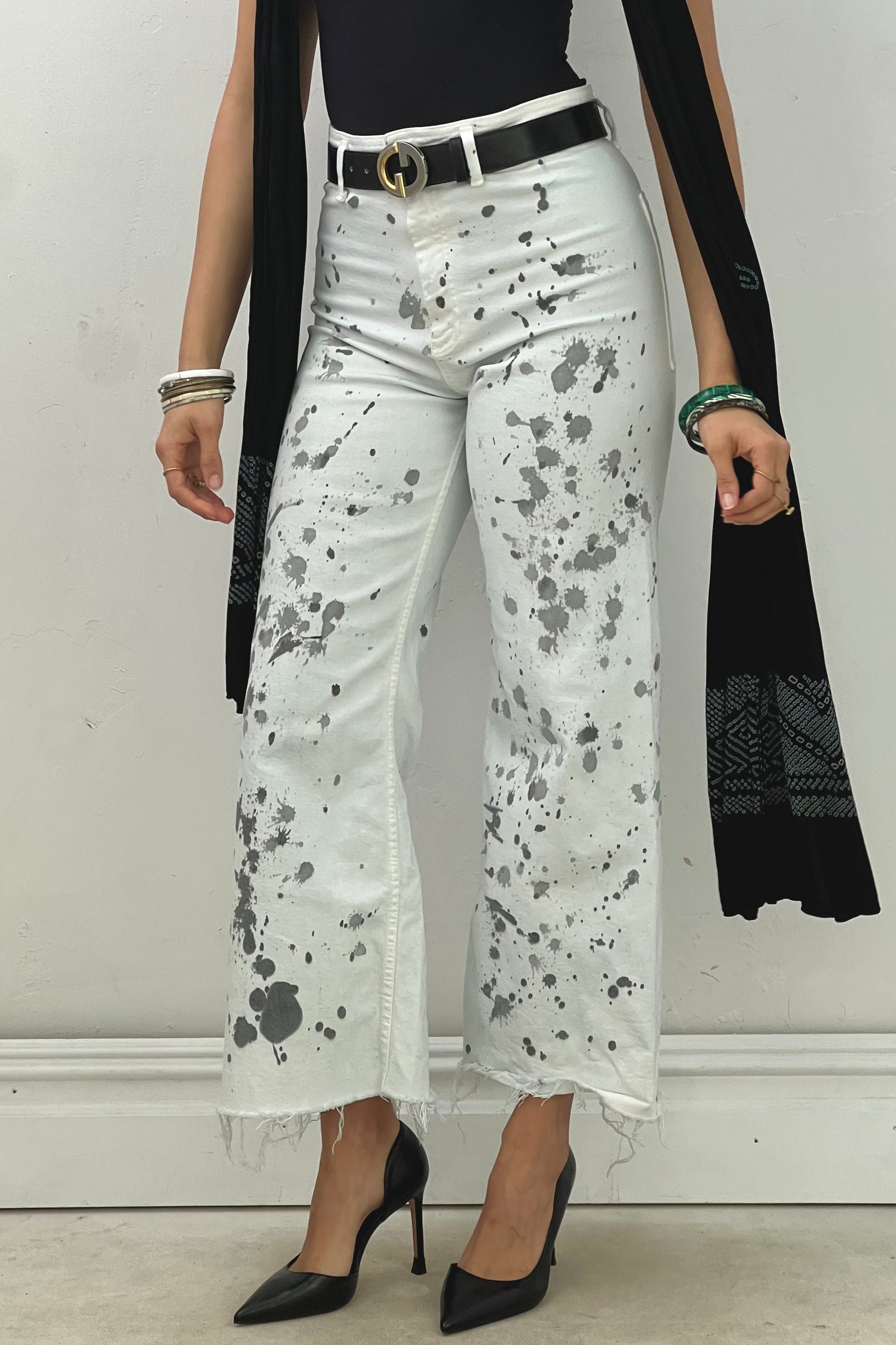 Anna Corinna Reworked Vintage Paint Splattered Flare jeans, size 24
