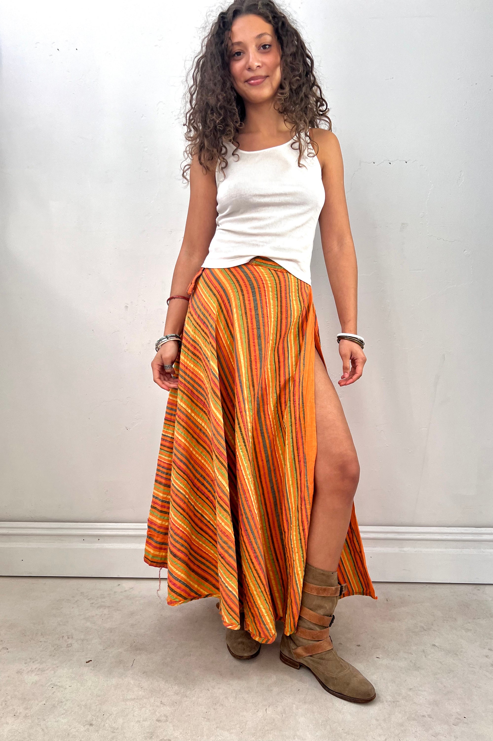 Vintage Gauze Wrap Around Maxi Stripe Skirt Selected by Anna Corinna
