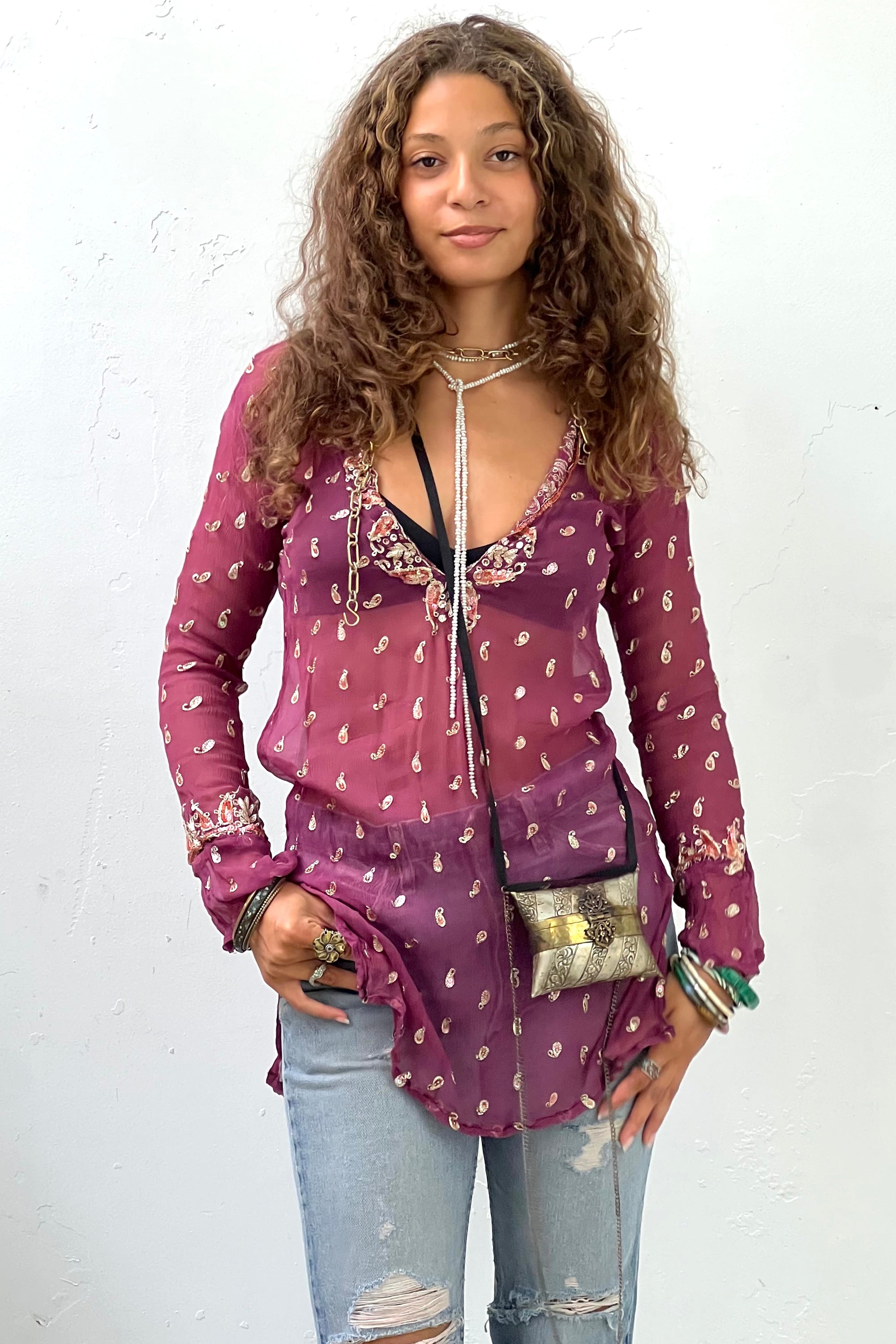 Vintage Hand Embroidered Sheer Blouse Selected by Anna Corinna