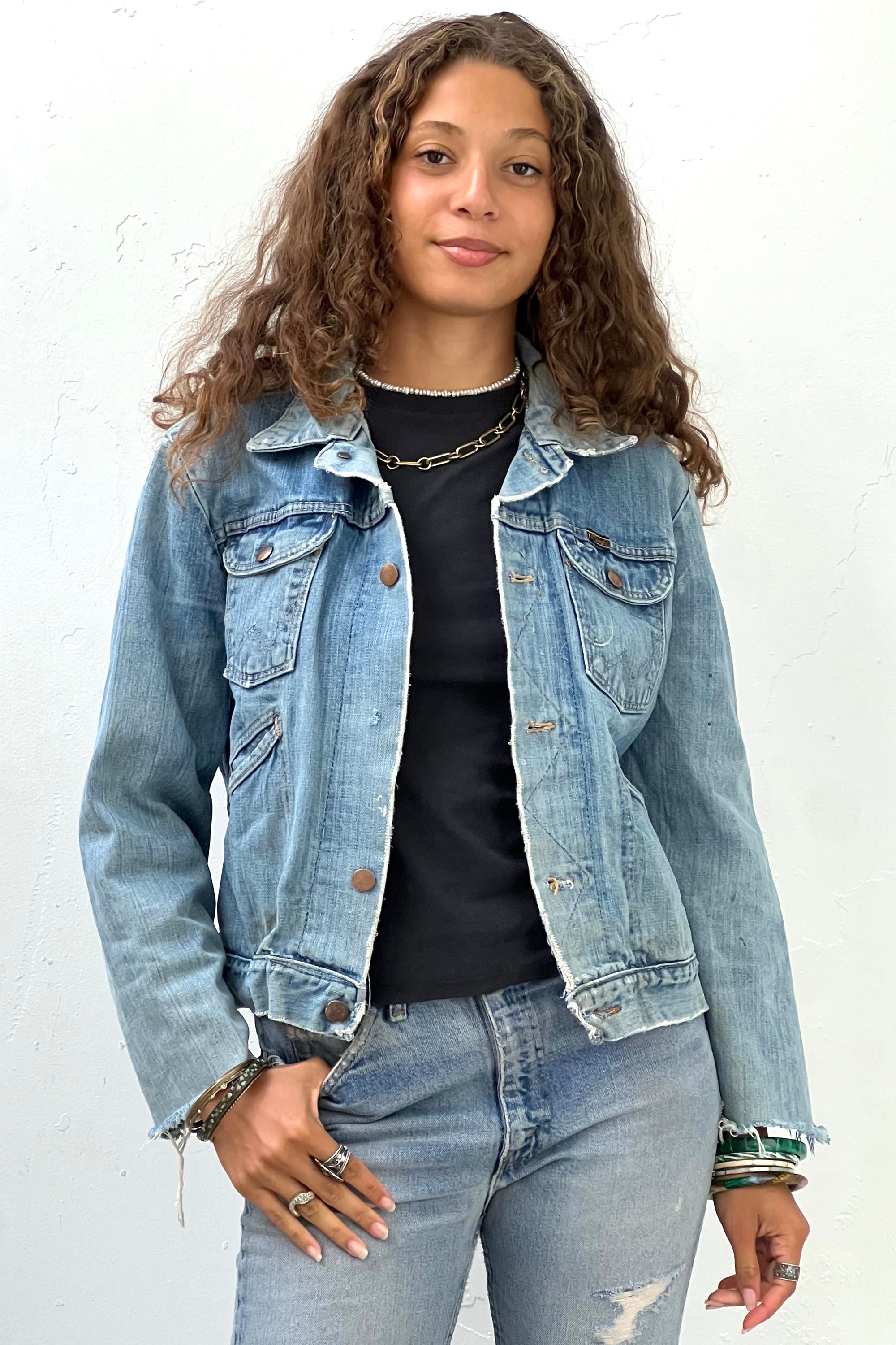 Vintage Wrangler Worn Torn Jean Jacket Selected by Anna Corinna
